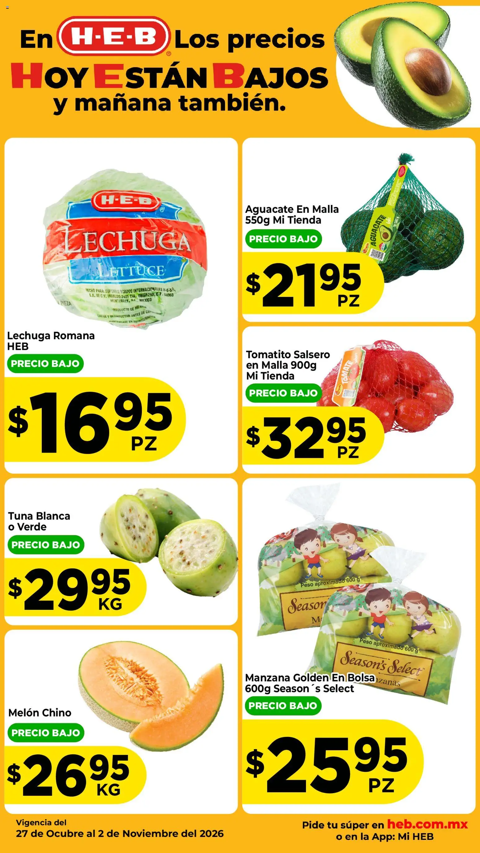 Nuevas ofertas de H-E-B válidas en toda la República Mexicana desde el 27/10/2026. ¡Encuentra las mejores ofertas en H-E-B folleto Fruta y venduras! | Página: 2