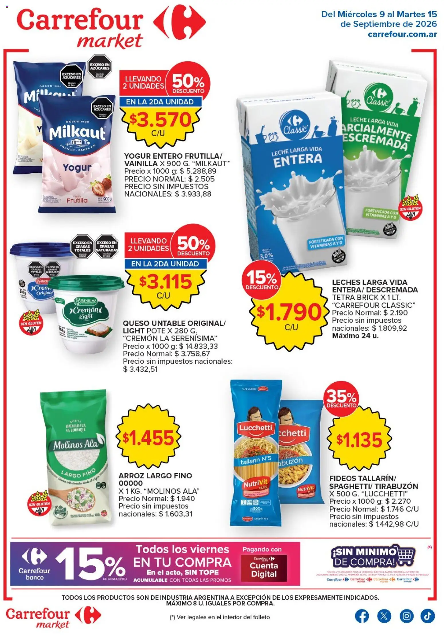 Carrefour Market - Market Corrientes │ válido desde el 09/09/2026 | Página: 1 | Productos: Vitaminas, Untable, Leche, Arroz