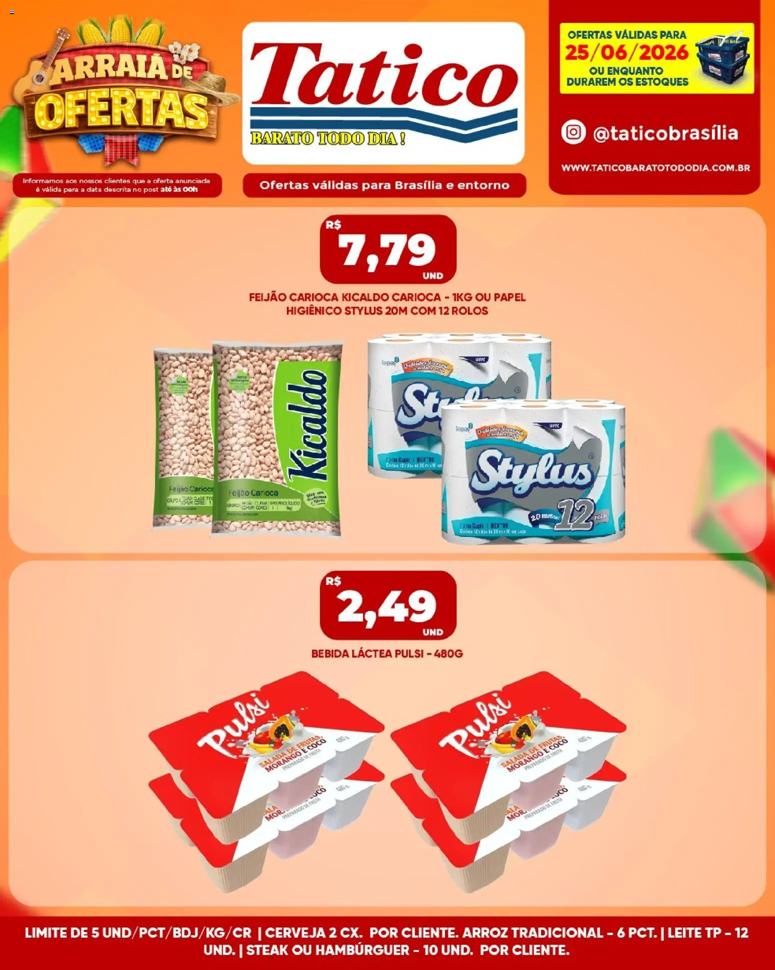 Tatico Folheto - válido de 26/06/2026 | Página: 24 | Produtos: Leite, Salada, Bebida, Papel higiênico