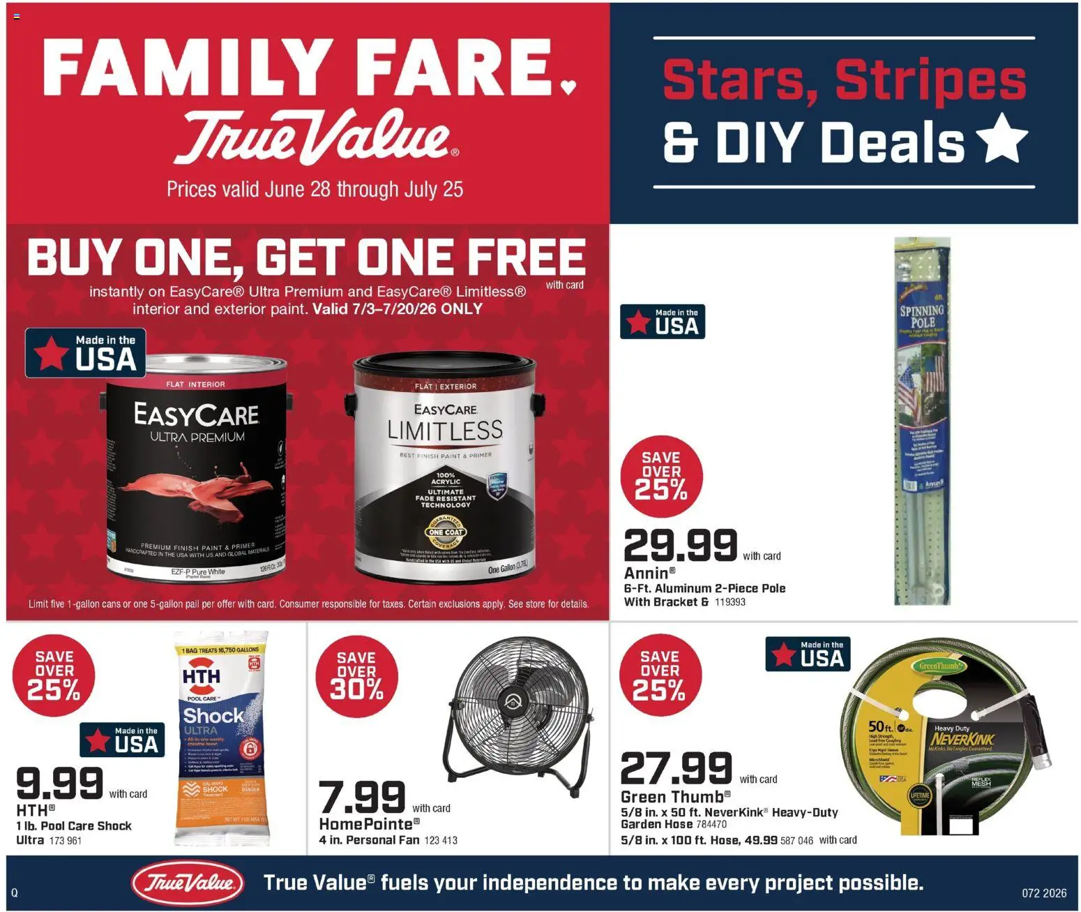 Family Fare True Value Ad - valid from 06/28/2026 | Page: 1 | Products: Acrylic, Coat, Bag, Fan