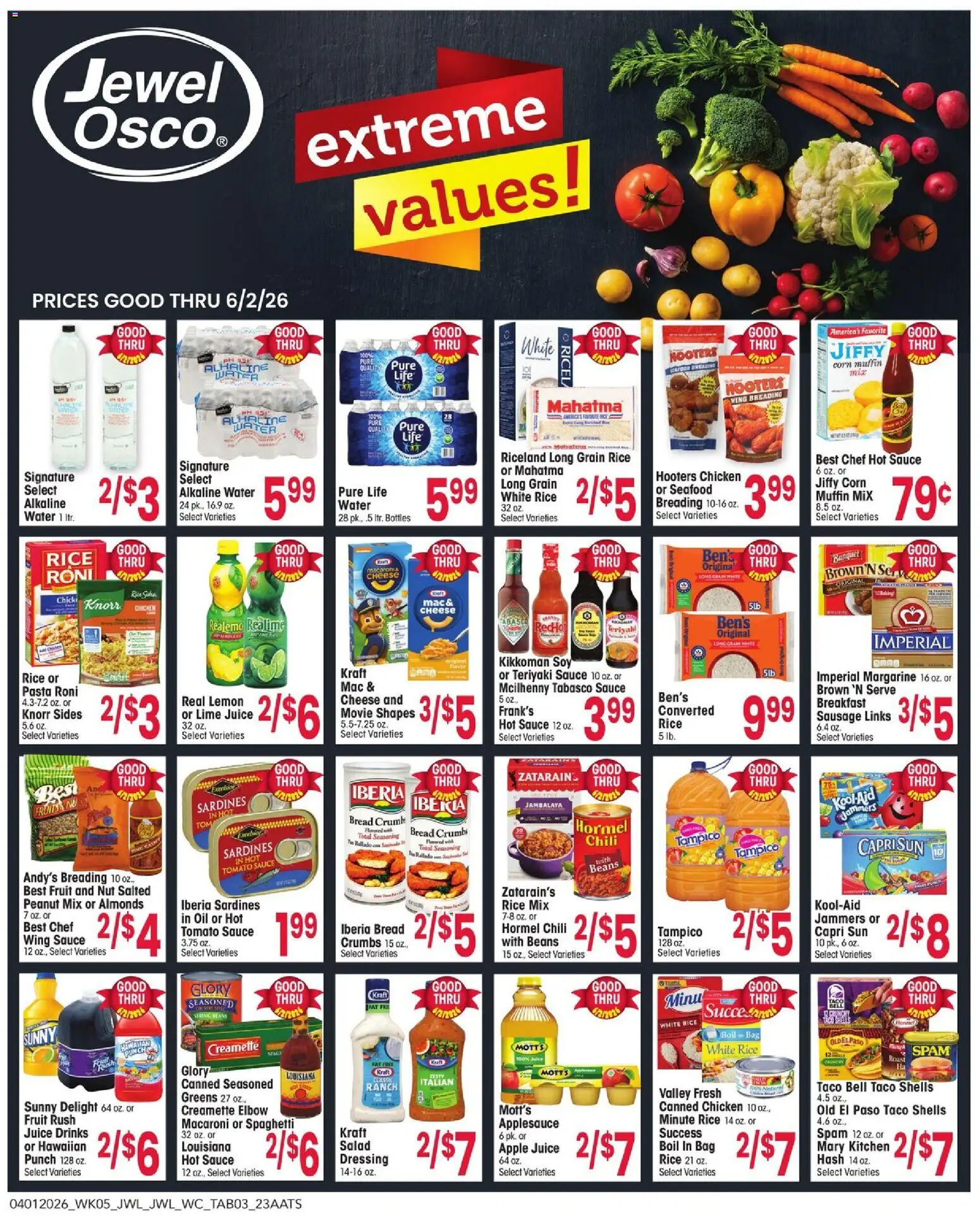 Jewel Osco Ad - valid from 01.04.2026 | Page: 3 | Products: Oil, Bread, Juice, Rice