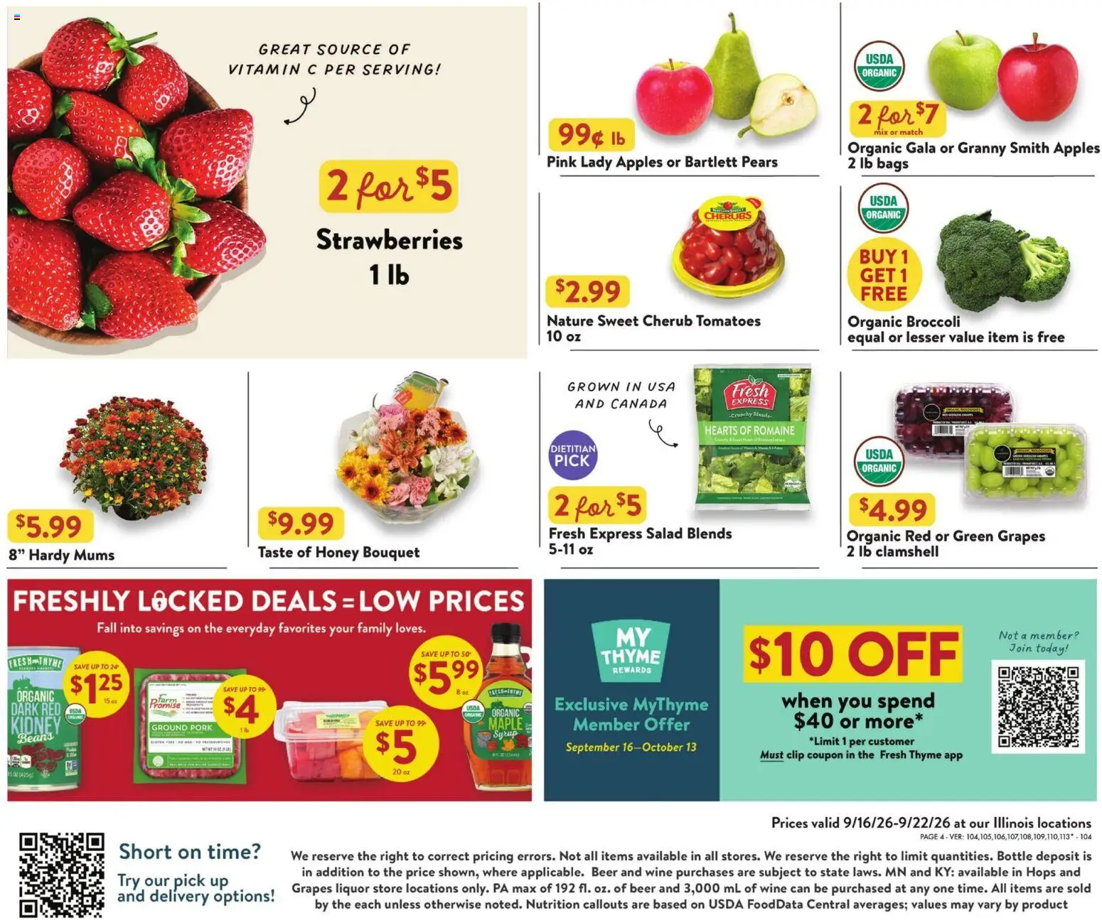 Fresh Thyme Weekly Ad - valid from 09/16/2026 | Page: 8 | Products: Broccoli, Romaine, Wine, Pears