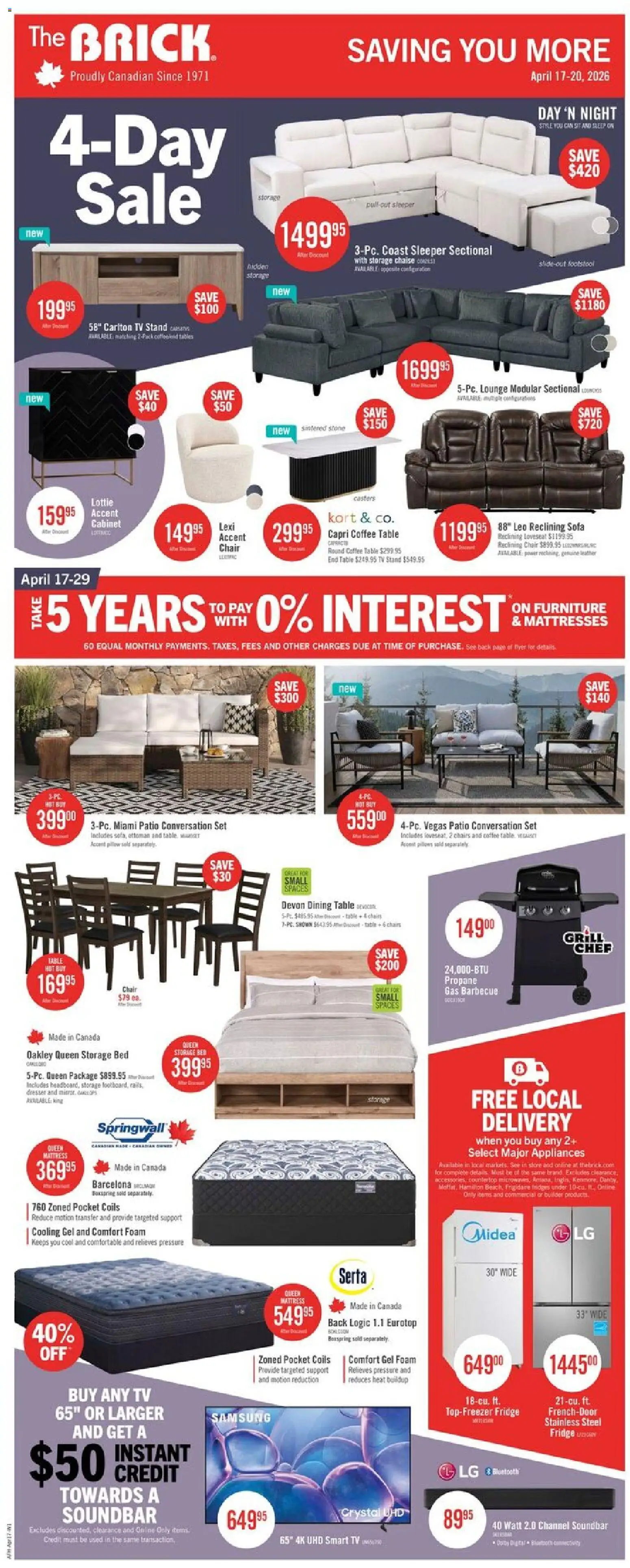 The Brick flyer valid from 17.04.2026 | Page: 1 | Products: Tv, Grill, Cabinet, Coffee