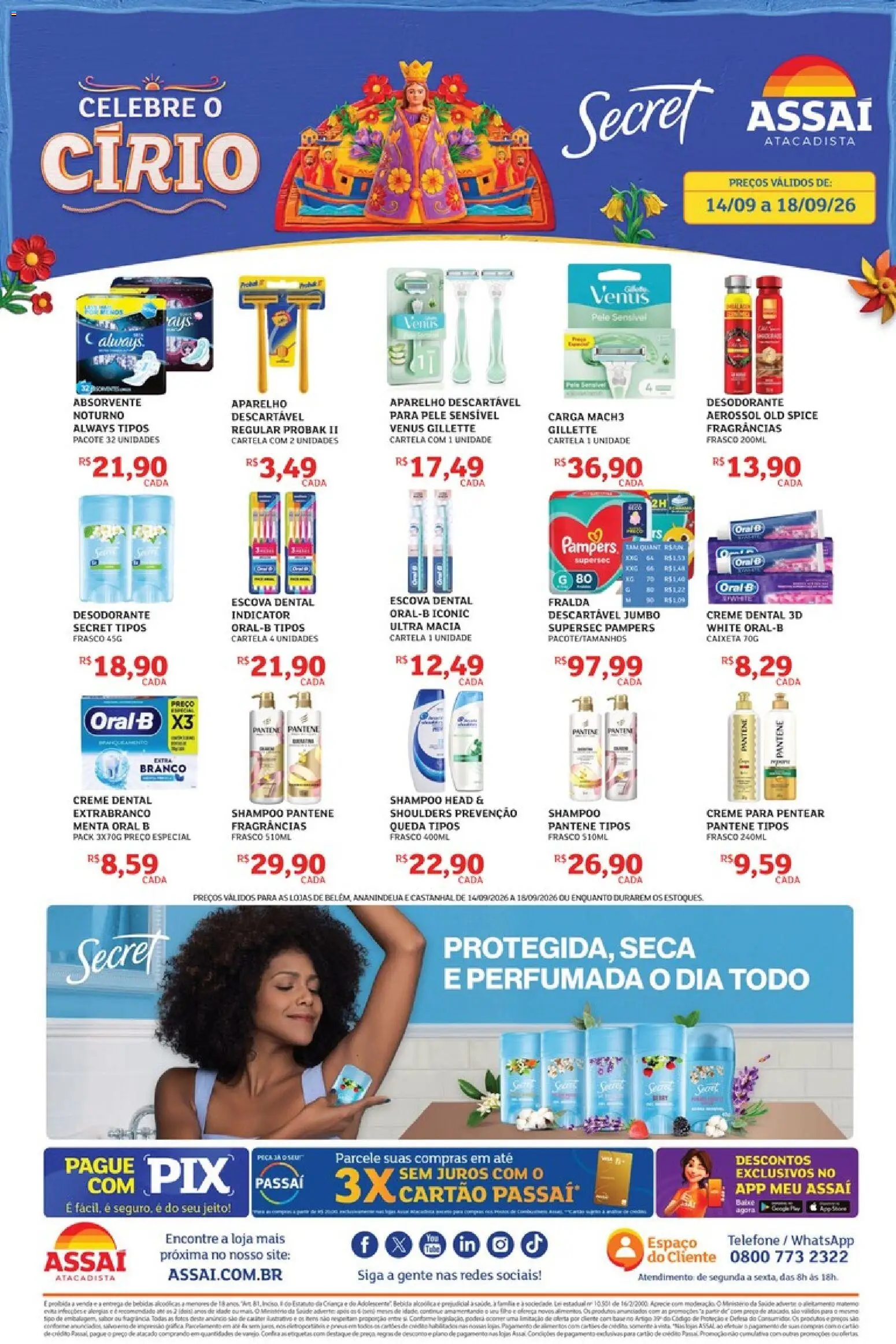 Assaí Atacadista Folheto - válido de 14/09/2026 | Página: 1 | Produtos: Pampers, Desodorante, Shampoo pantene, Creme