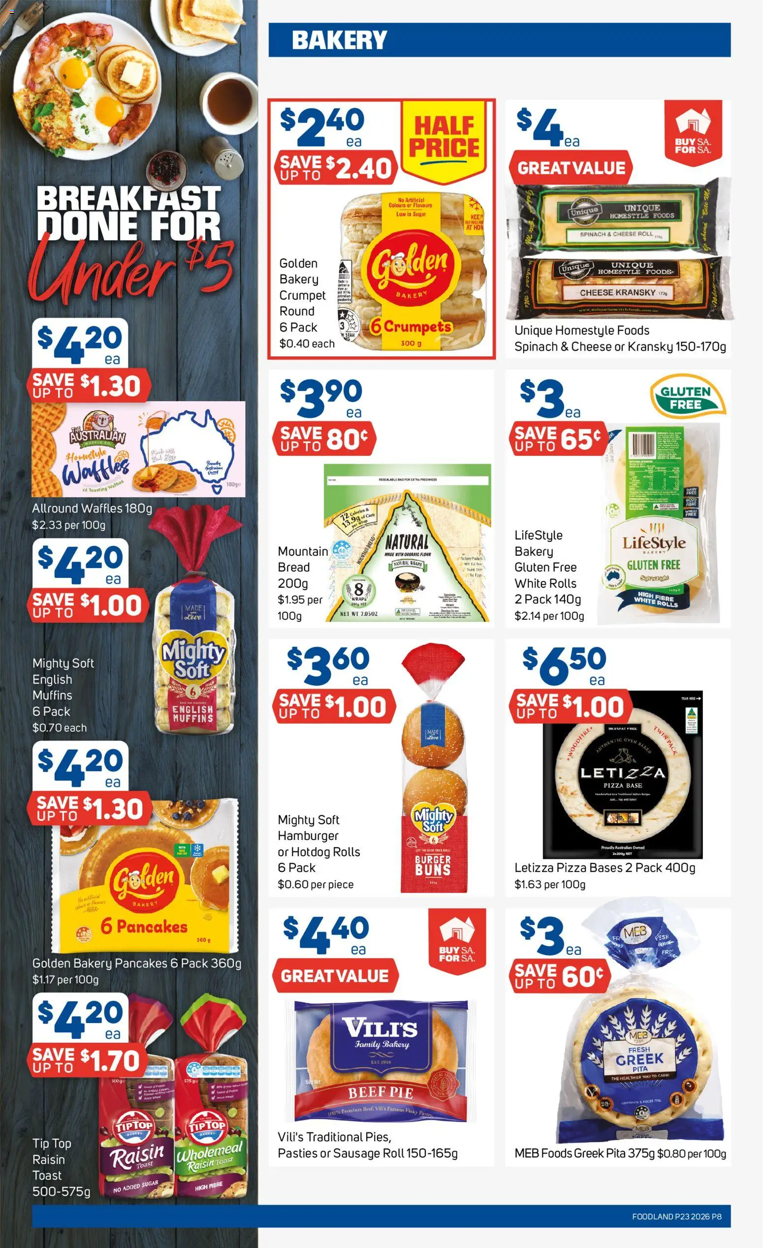 Foodland catalogue - valid from 03.06.2026 | Page: 8 | Products: Pizza, Spinach, Sugar, Bakery