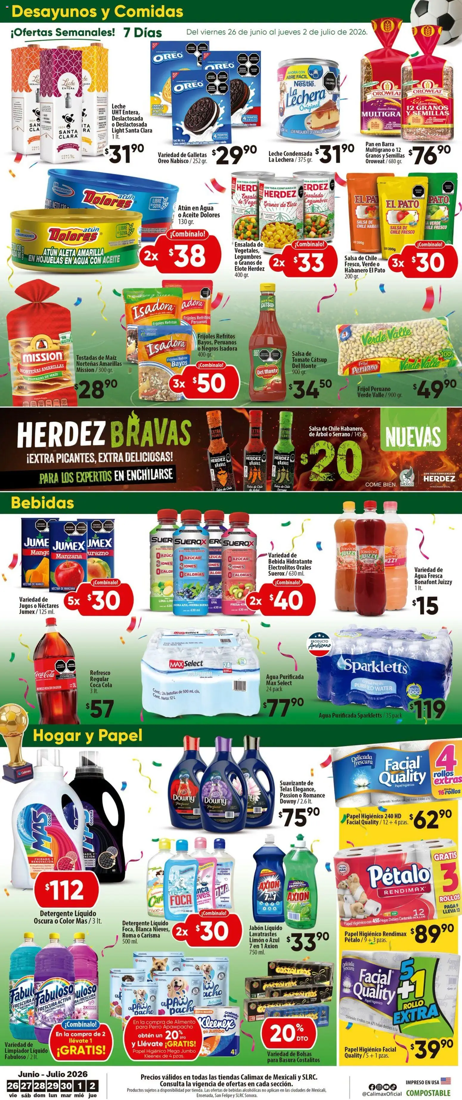 Nuevas ofertas de Calimax válidas en toda la República Mexicana desde el 26/06/2026. ¡Encuentra las mejores ofertas en Calimax folleto Mexicali y SLRC! | Página: 6 | Productos: Aceite, Chocolate, Galletas, Perfume
