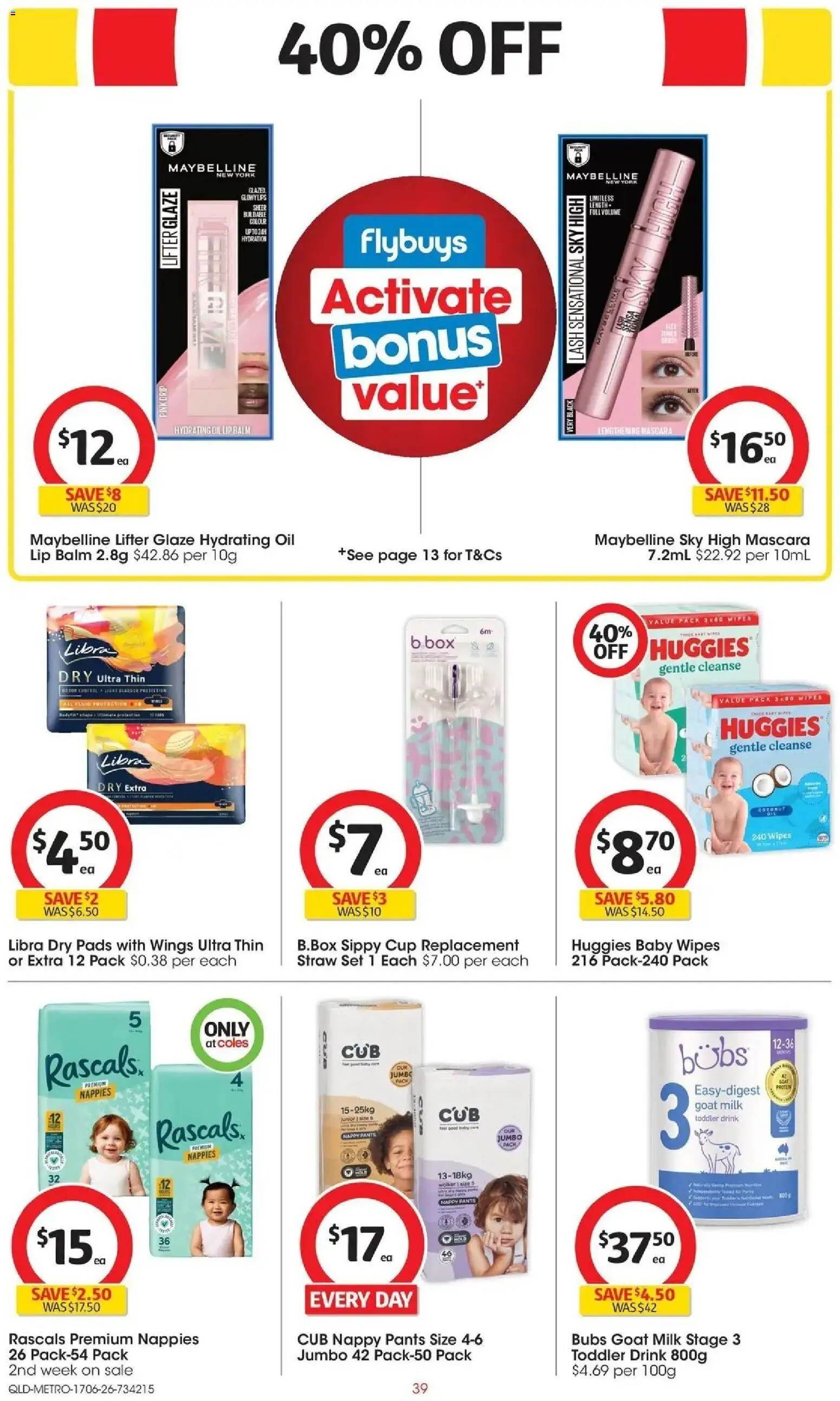 Coles catalogue - valid from 17.06.2026 | Page: 39 | Products: Mascara, Oil, Nappies, Pants
