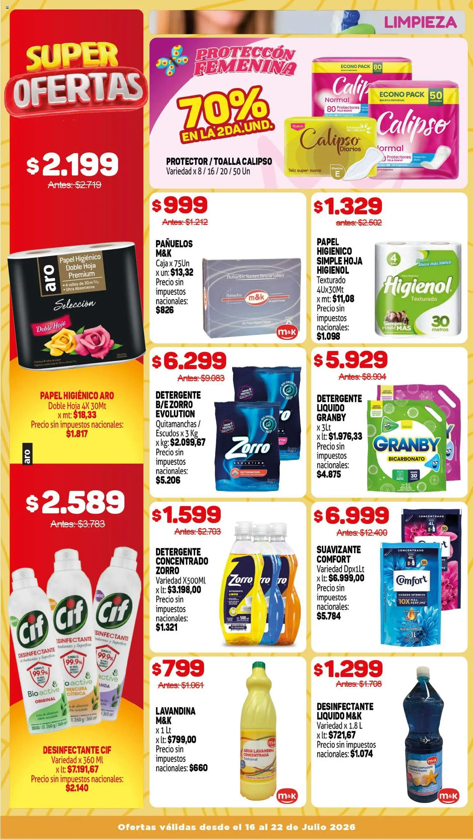 Makro ofertas │ válido desde el 16/07/2026 | Página: 14 | Productos: Toalla, Individual, Quitamanchas, Limón