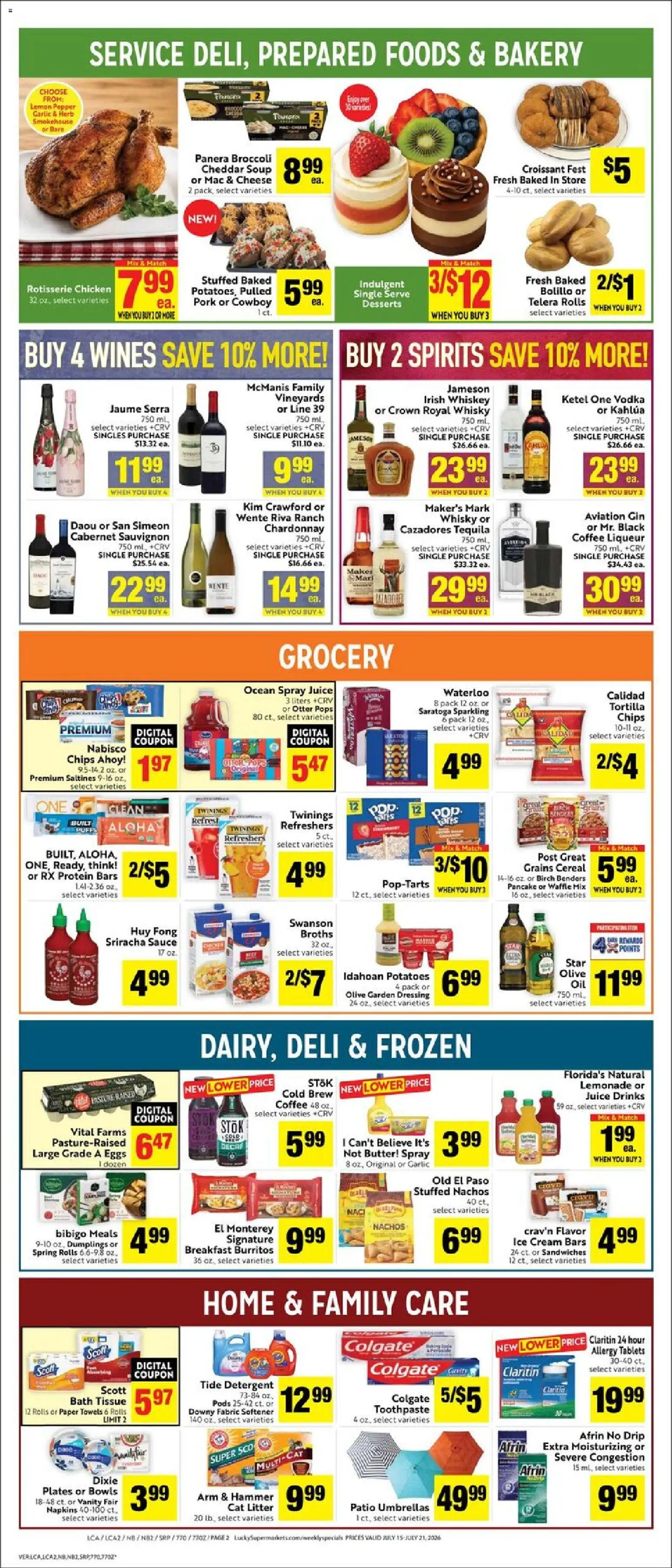 Lucky Supermarkets Weekly Ad - valid from 07/15/2026 | Page: 2 | Products: Broccoli, Juice, Whiskey, Garlic