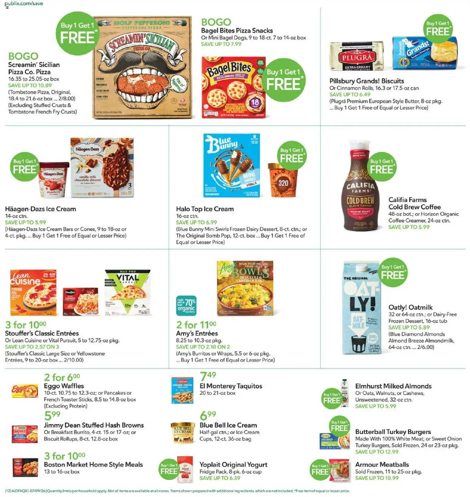 Publix Weekly Ad - valid from 07/08/2026 | Page: 12 | Products: Almonds, Waffles, Chocolate, Pizza
