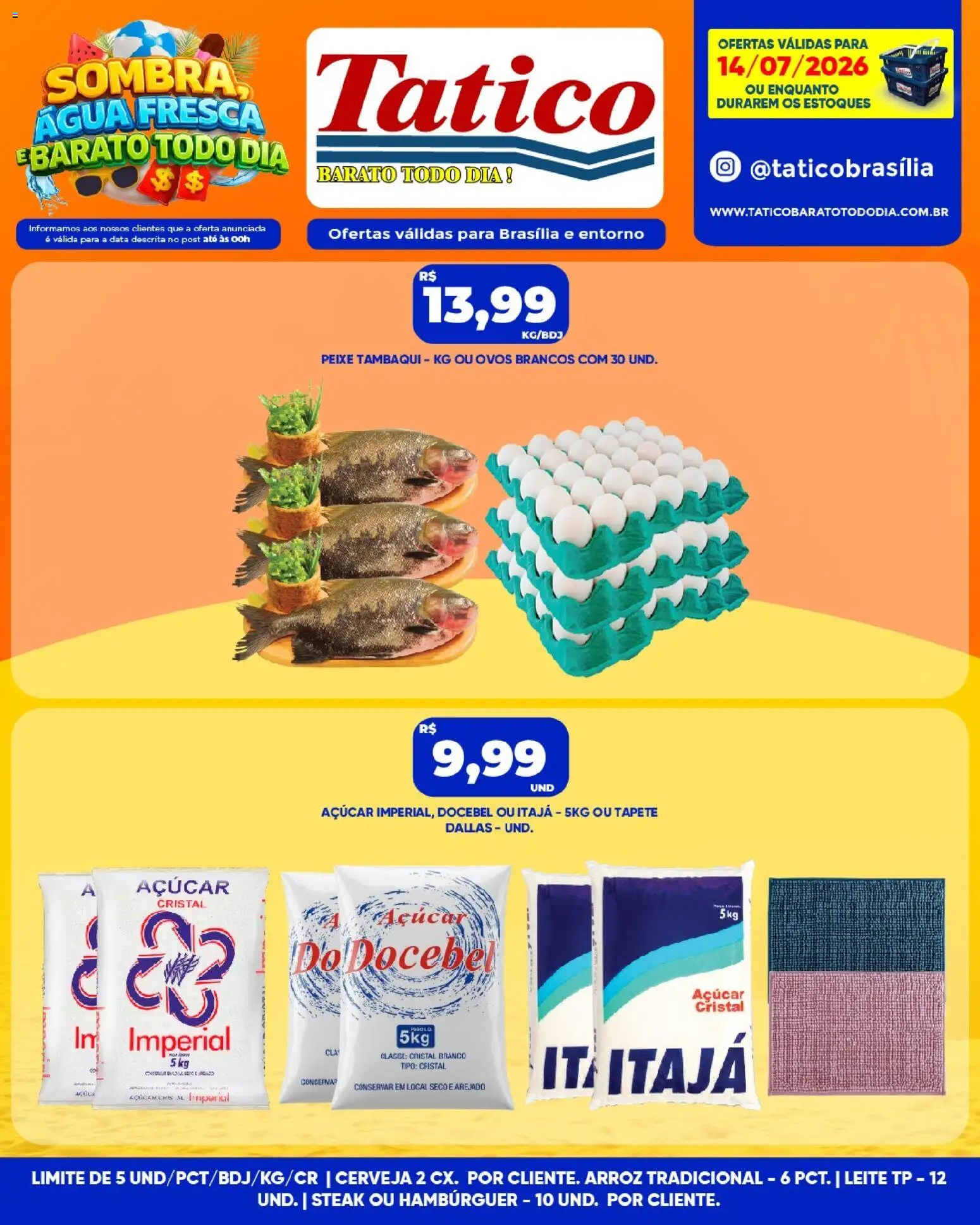 Tatico Folheto - válido de 14/07/2026 | Página: 8 | Produtos: Tapete, Cerveja, Peixe, Açúcar