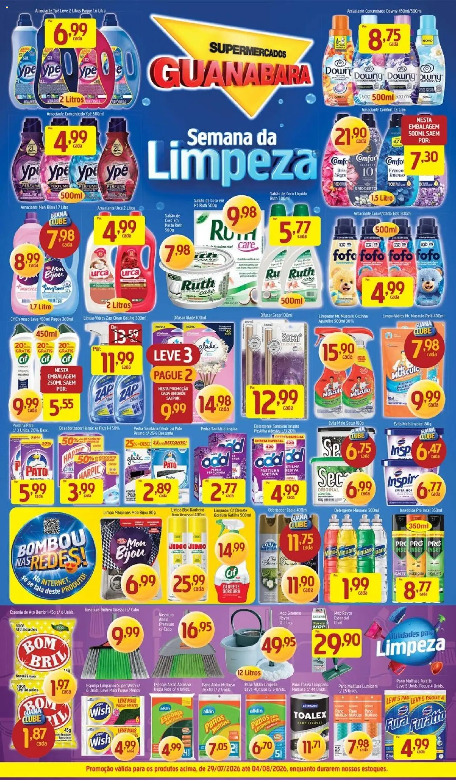 Supermercados Guanabara Folheto - válido de 29/07/2026 | Página: 4 | Produtos: Detergente, Pasta, Amaciante urca, Amaciante