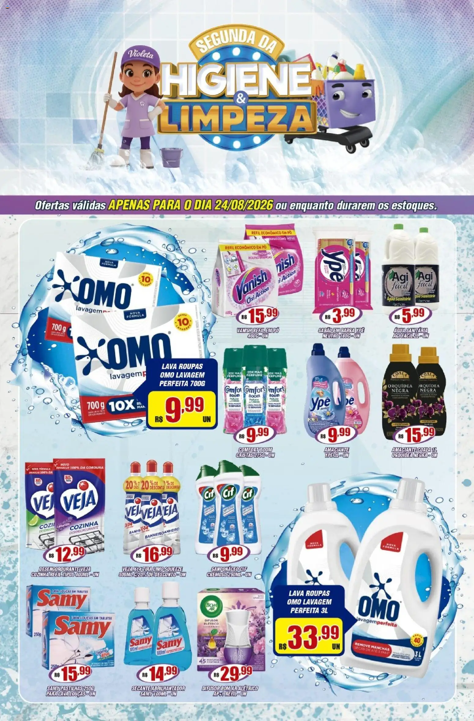 Violeta Supermercados Folheto - válido de 24/08/2026 | Página: 1 | Produtos: Pó, Abrilhantador, Vanish, Água sanitária
