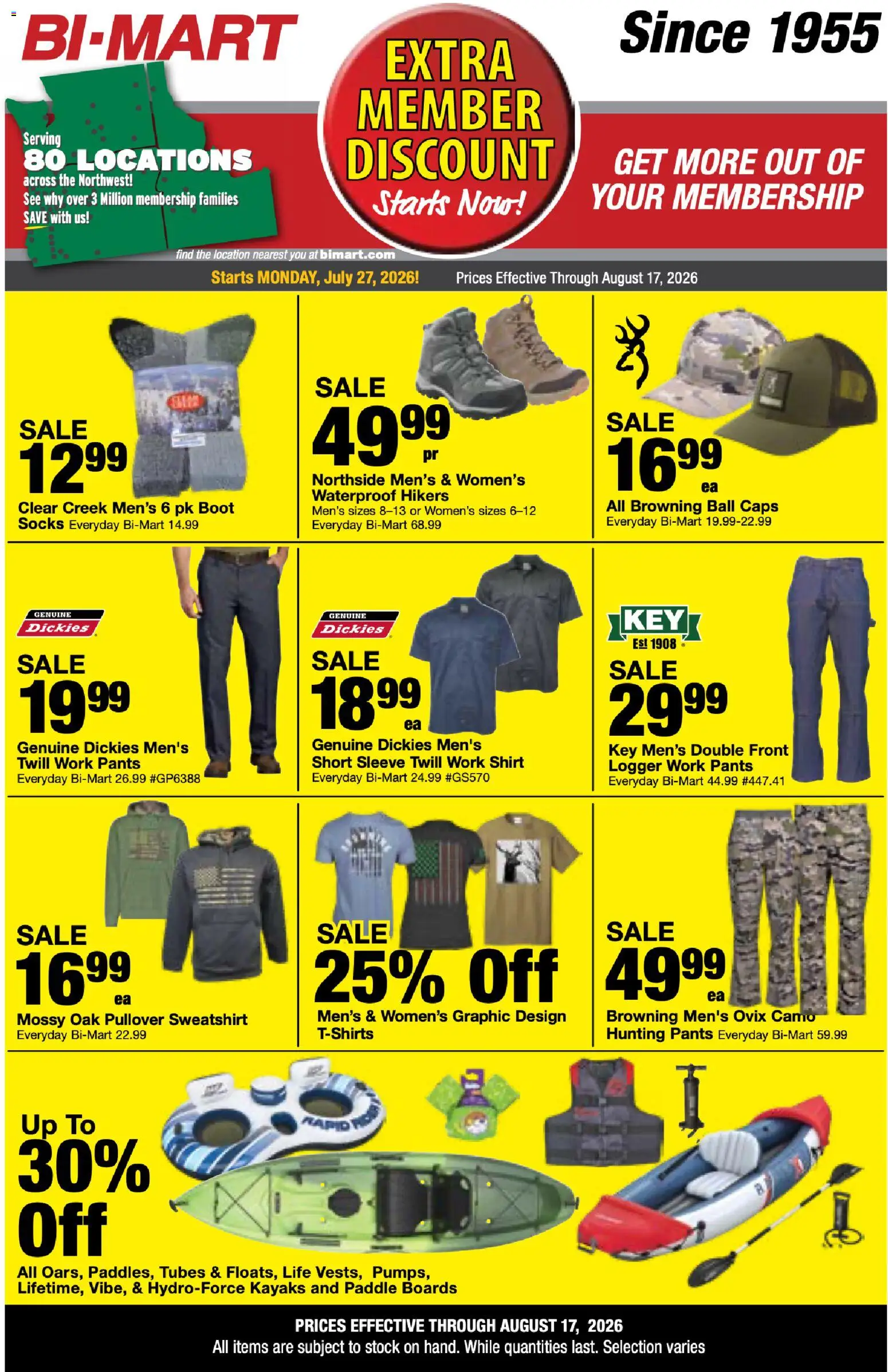 Bi-Mart Weekly Ad - valid from 07/27/2026 | Page: 8 | Products: Work pants, Shirt, Pants, Socks