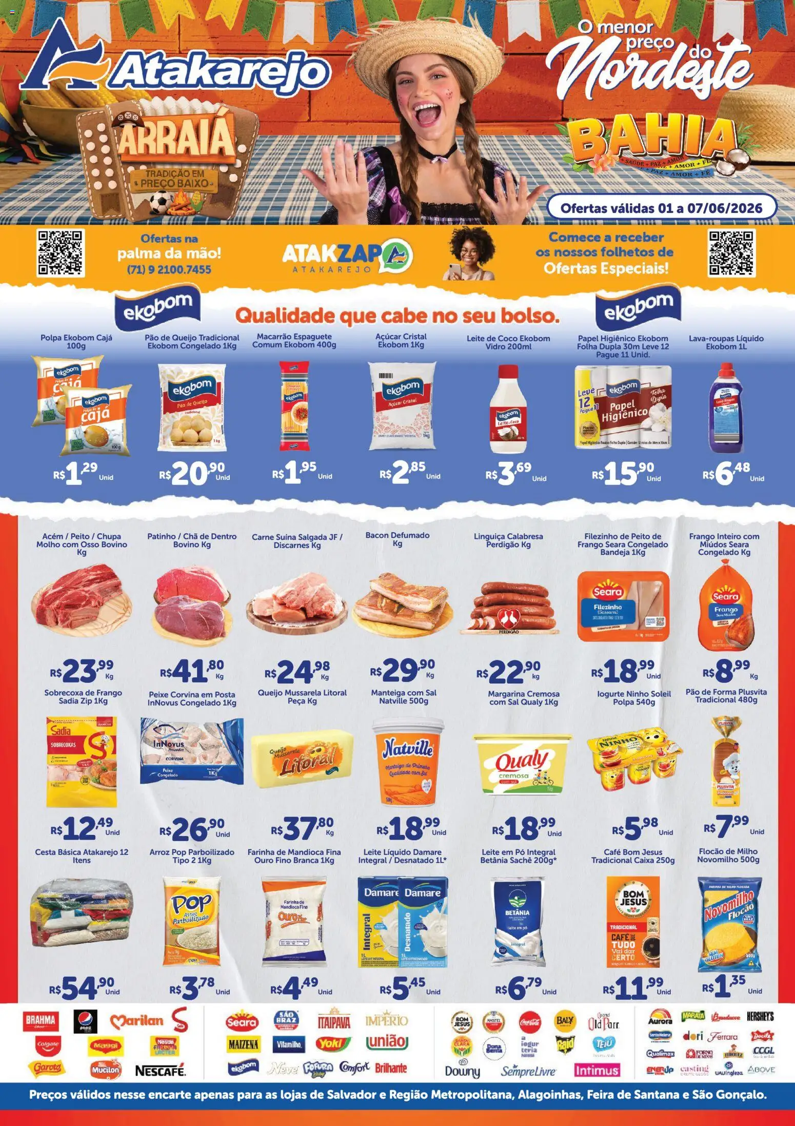 Atakarejo Folheto - válido de 01.06.2026 | Página: 1 | Produtos: Macarrão, Frango, Leite em pó, Pão de queijo