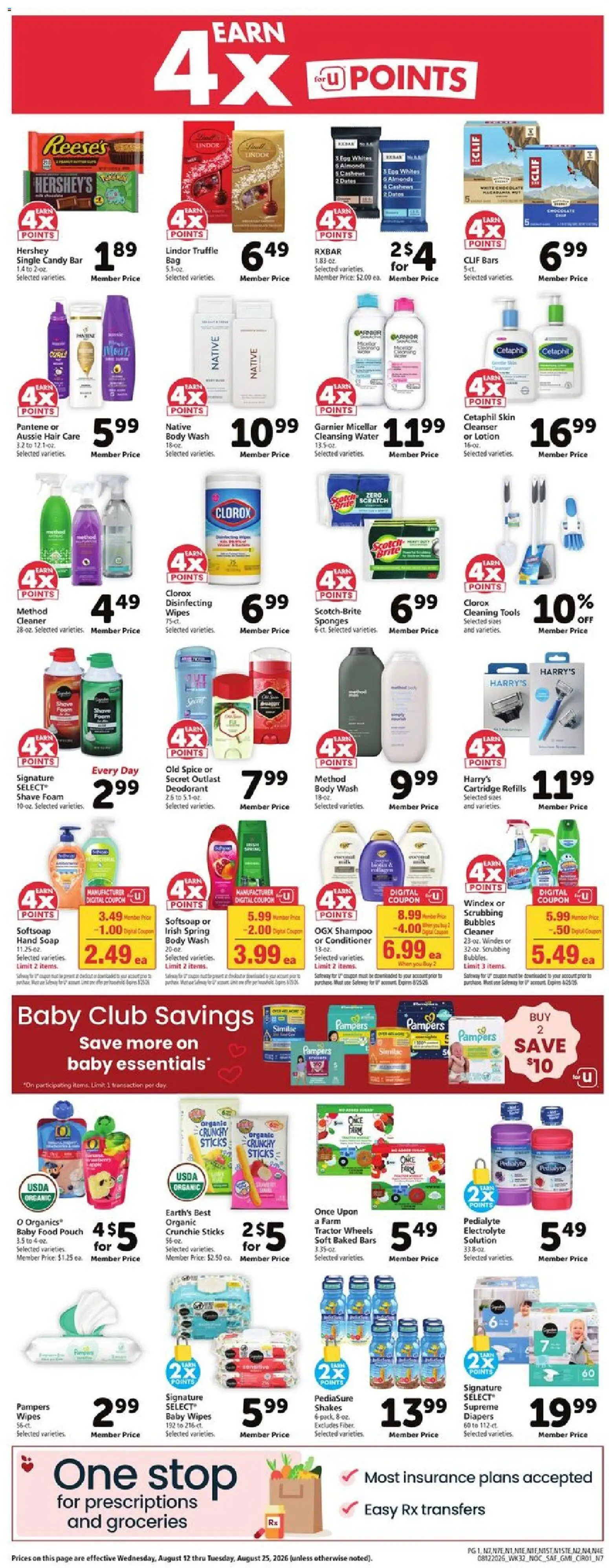 Safeway Weekly Ad - valid from 08/12/2026 | Page: 9 | Products: Diapers, Conditioner, Baby food pouch, Candy bar
