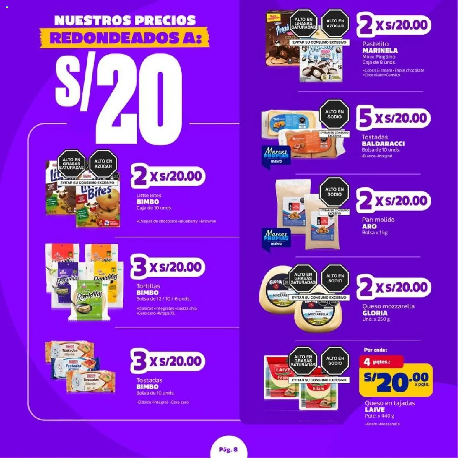 Catálogo Makro válido desde 27/08/2026 | Página: 8 | Productos: Pan, Chocolate, Azúcar, Tortillas