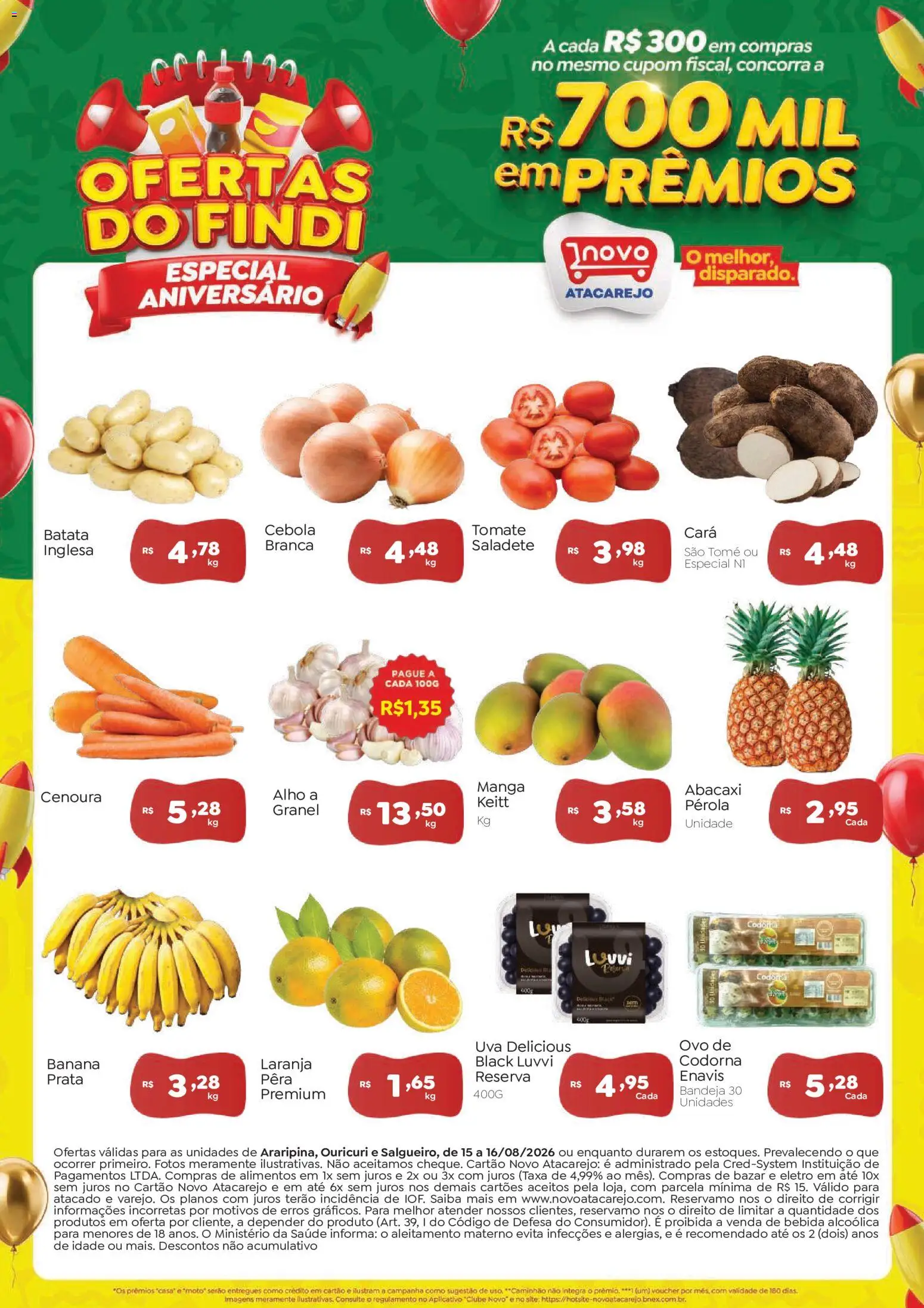 Novo Atacarejo Folheto - válido de 15/08/2026 | Página: 1 | Produtos: Pera, Cebola, Uva, Abacaxi