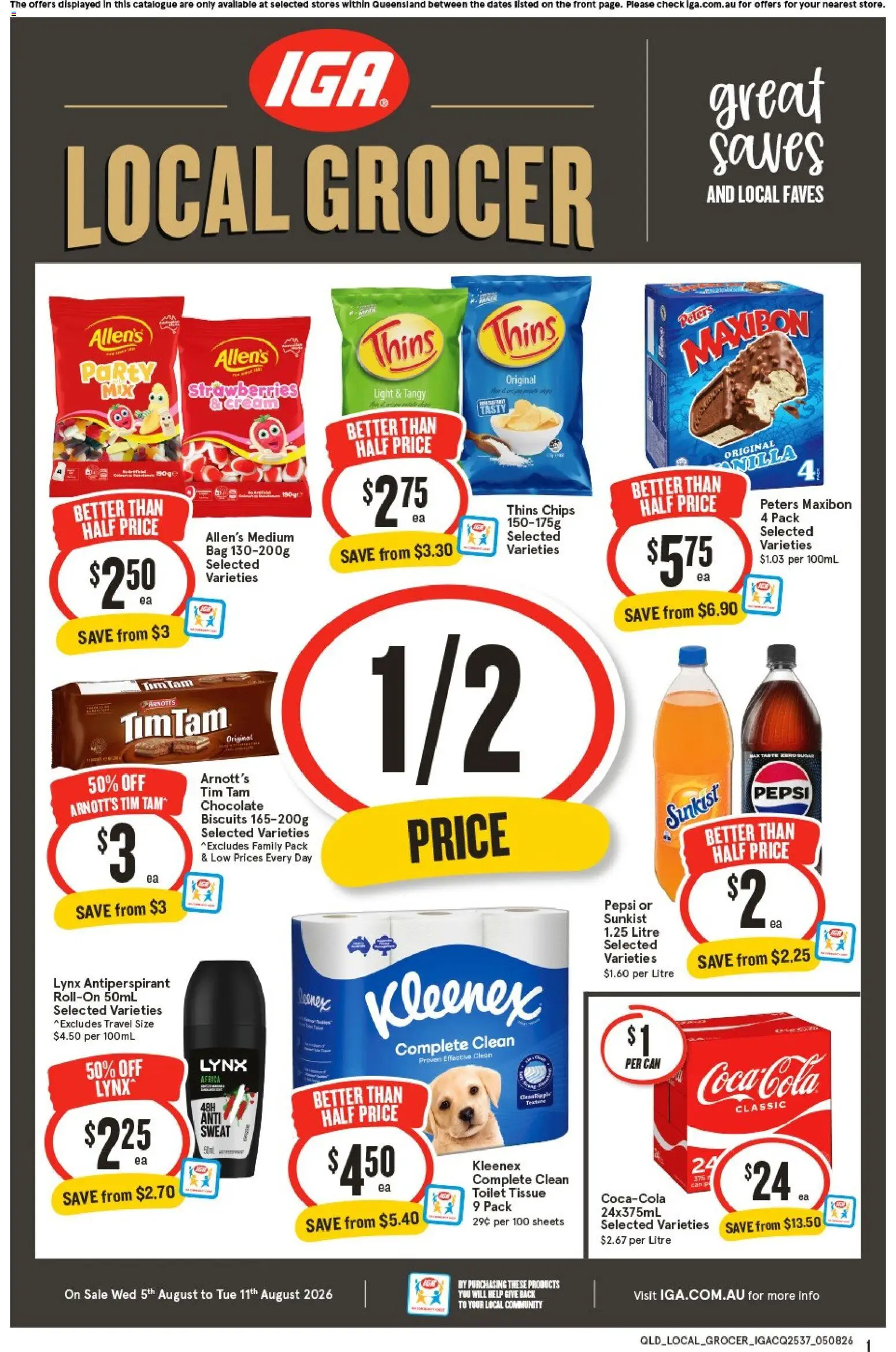 IGA catalogue - valid from 05/08/2026 | Page: 1 | Products: Toilet, Pepsi, Chips, Bag
