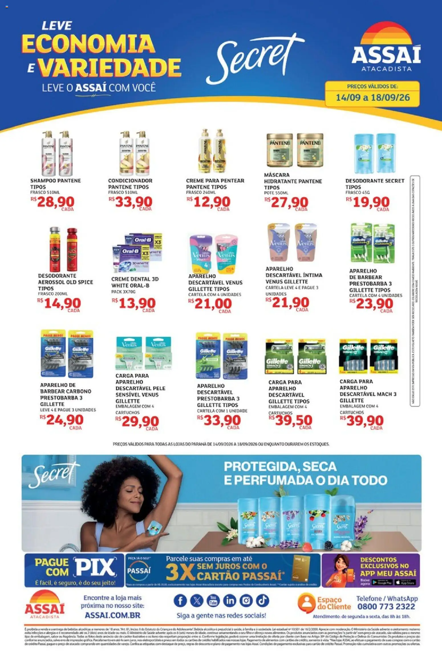 Assaí Atacadista Folheto - válido de 14/09/2026 | Página: 1 | Produtos: Shampoo, Shampoo pantene, Telefone, Creme dental