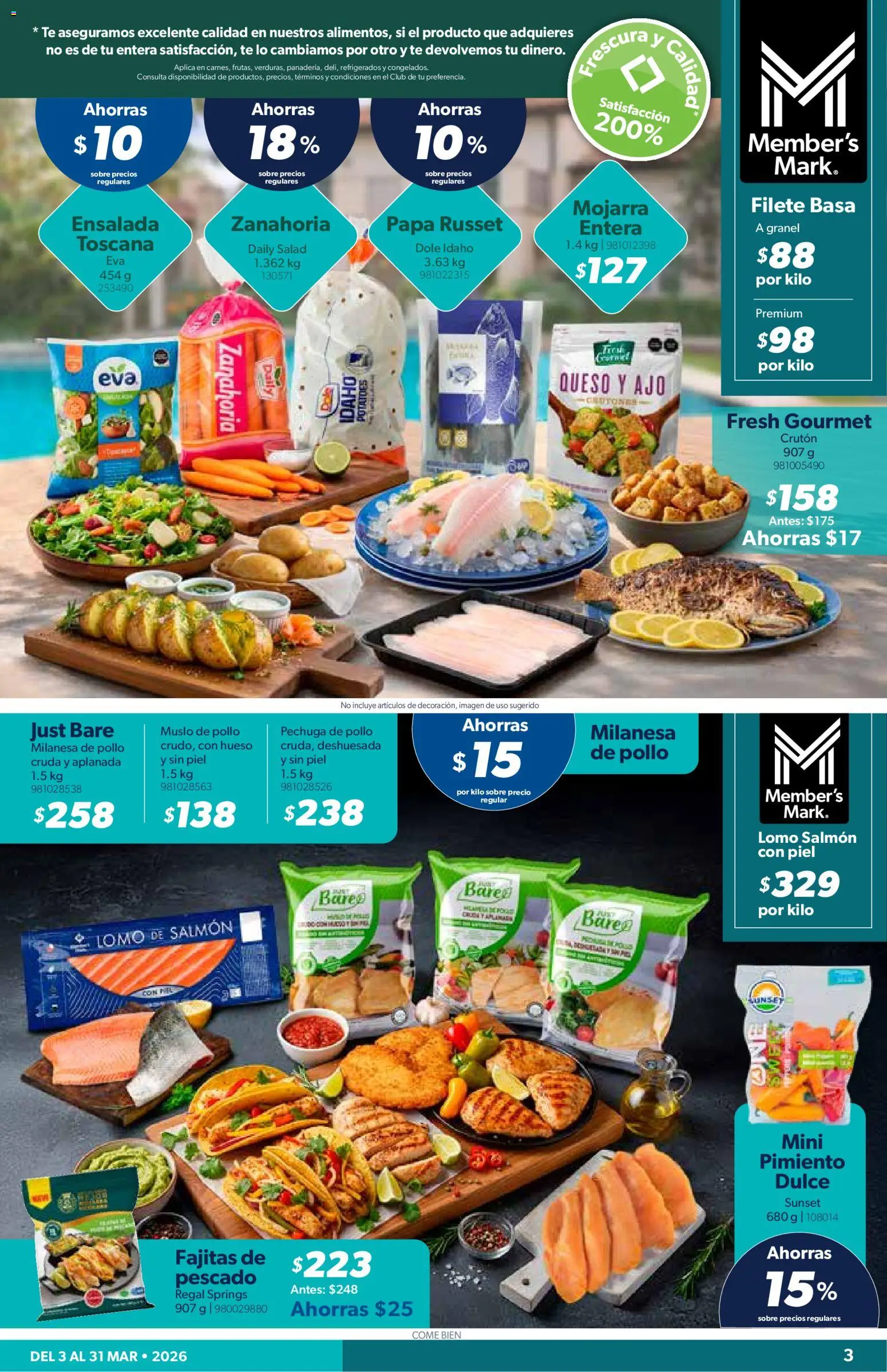 Nuevas ofertas de Sam's Club válidas en toda la República Mexicana desde el 03/03/2026. ¡Encuentra las mejores ofertas en Sam's Club catálogo! | Página: 3 | Productos: Salmón, Ensalada, Dulce, Zanahoria