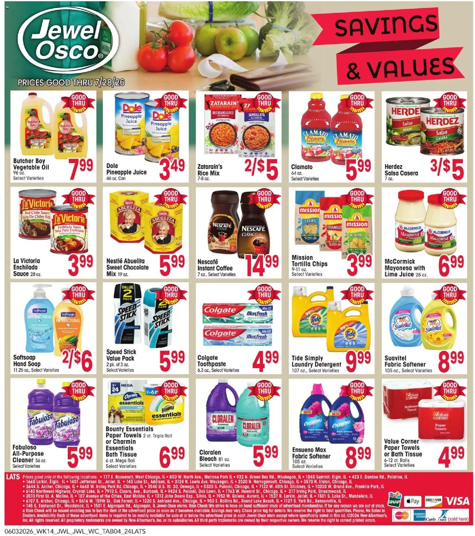 Jewel Osco Savings&Values - valid from 03.06.2026 | Page: 4 | Products: Coffee, Soap, Rice, Chips