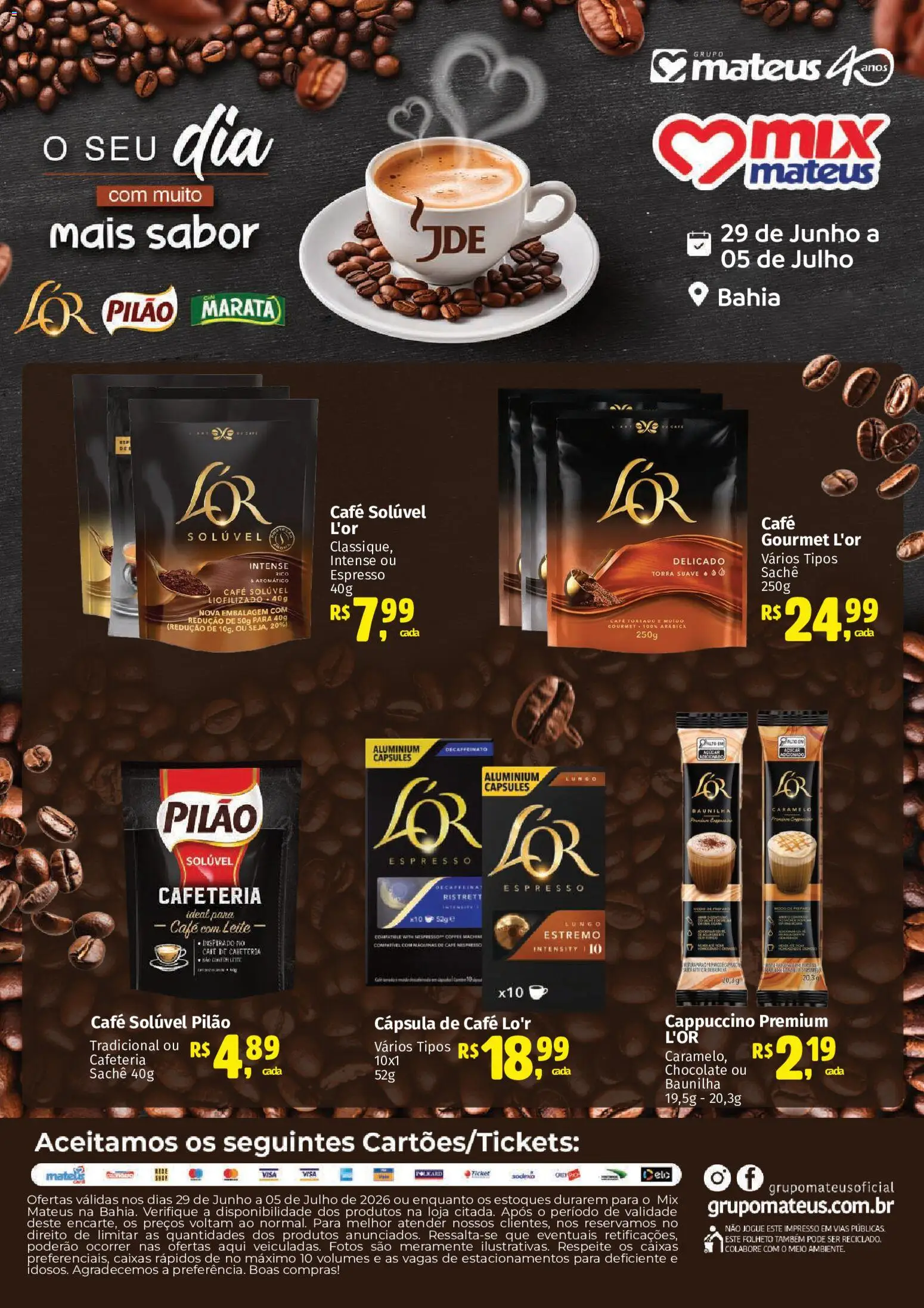 Mateus Folheto - válido de 29/06/2026 | Página: 1 | Produtos: Cápsula de café, Café, Chocolate, Açúcar