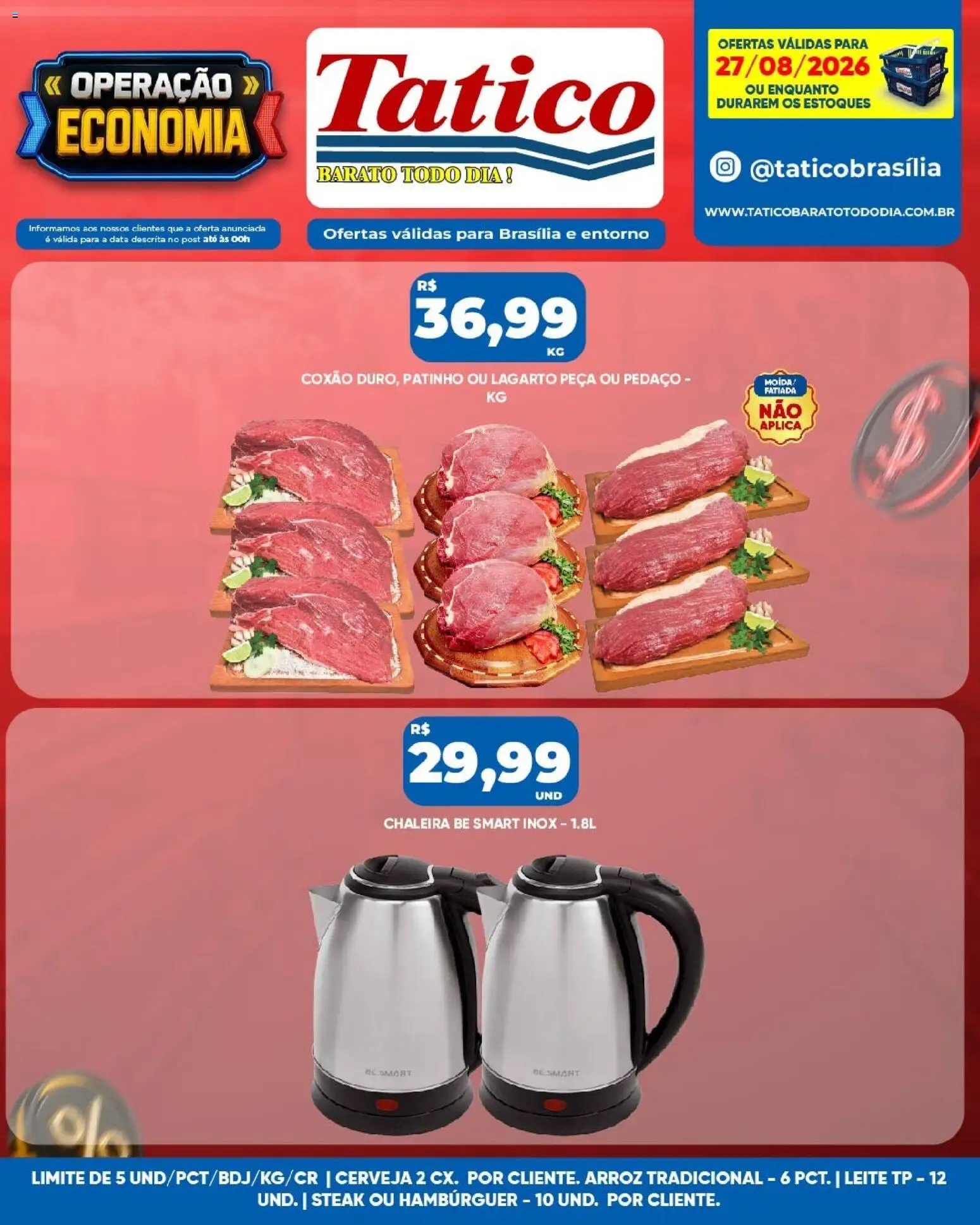 Tatico Folheto - válido de 27/08/2026 | Página: 13 | Produtos: Chaleira, Steak, Leite, Cerveja