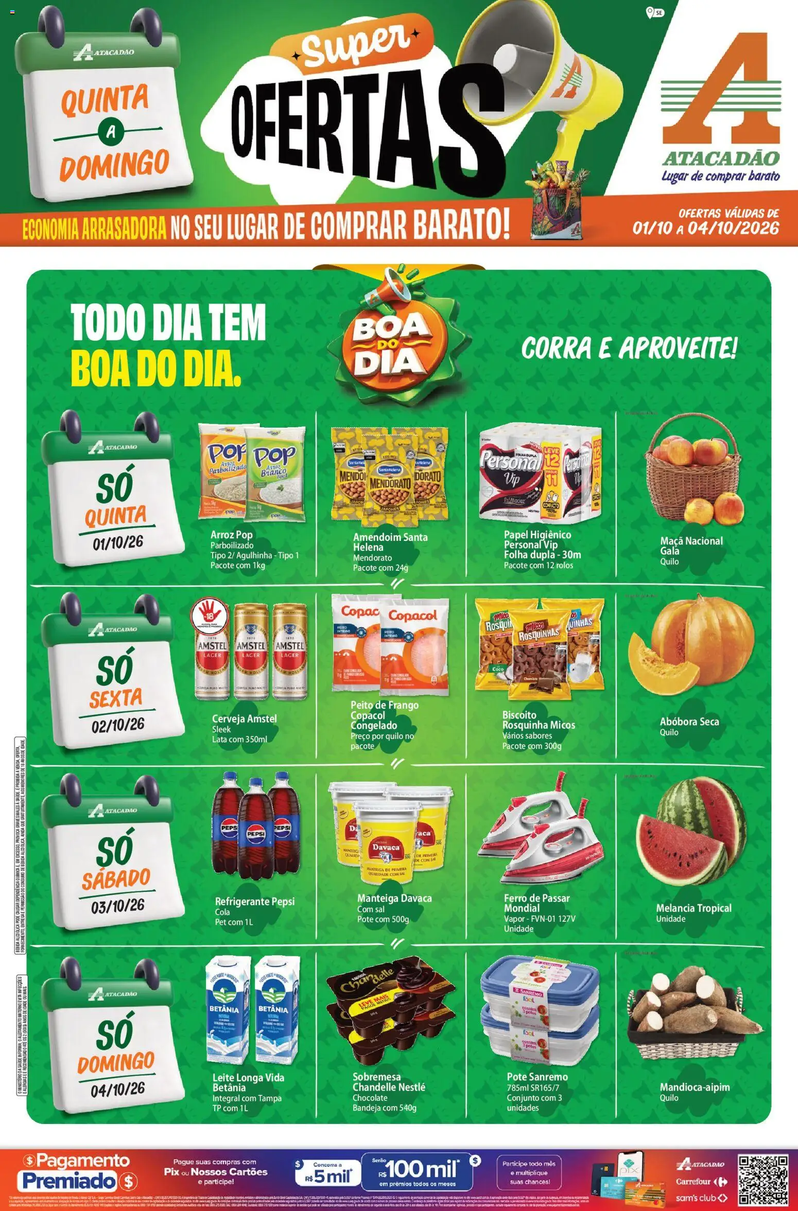 Atacadão Folheto - válido de 01/10/2026 | Página: 1 | Produtos: Melancia, Amendoim, Biscoito, Arroz