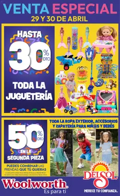Vista previa de Del Sol y Woolworth katalog Venta Especial Día del Niño 2026, nuevo folleto de la tienda, válido en México a partir del 29.04.2026