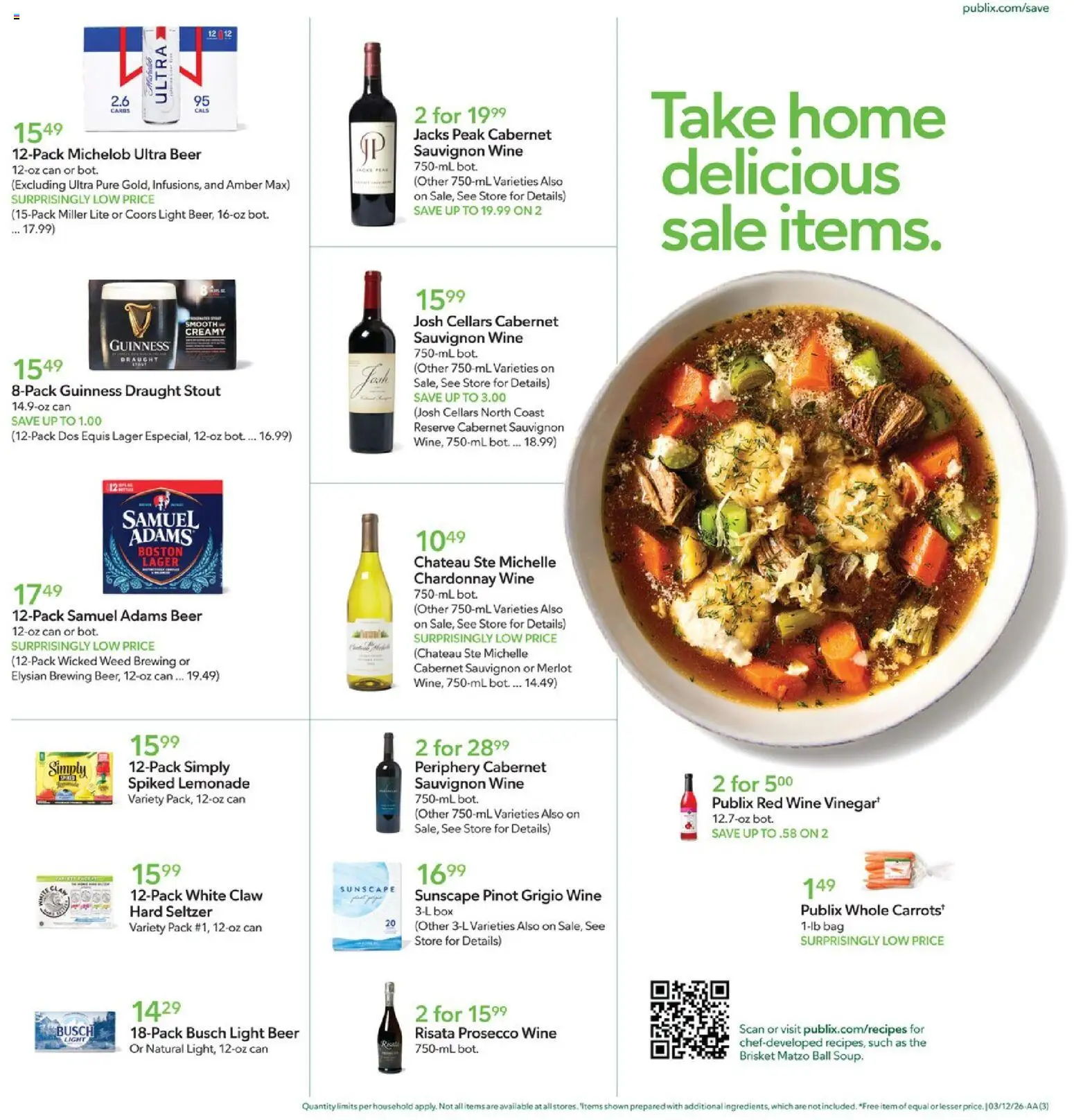 Publix Weekly Ad - valid from 11.03.2026 | Page: 3 | Products: Wine, Beer, Jacks, Bag
