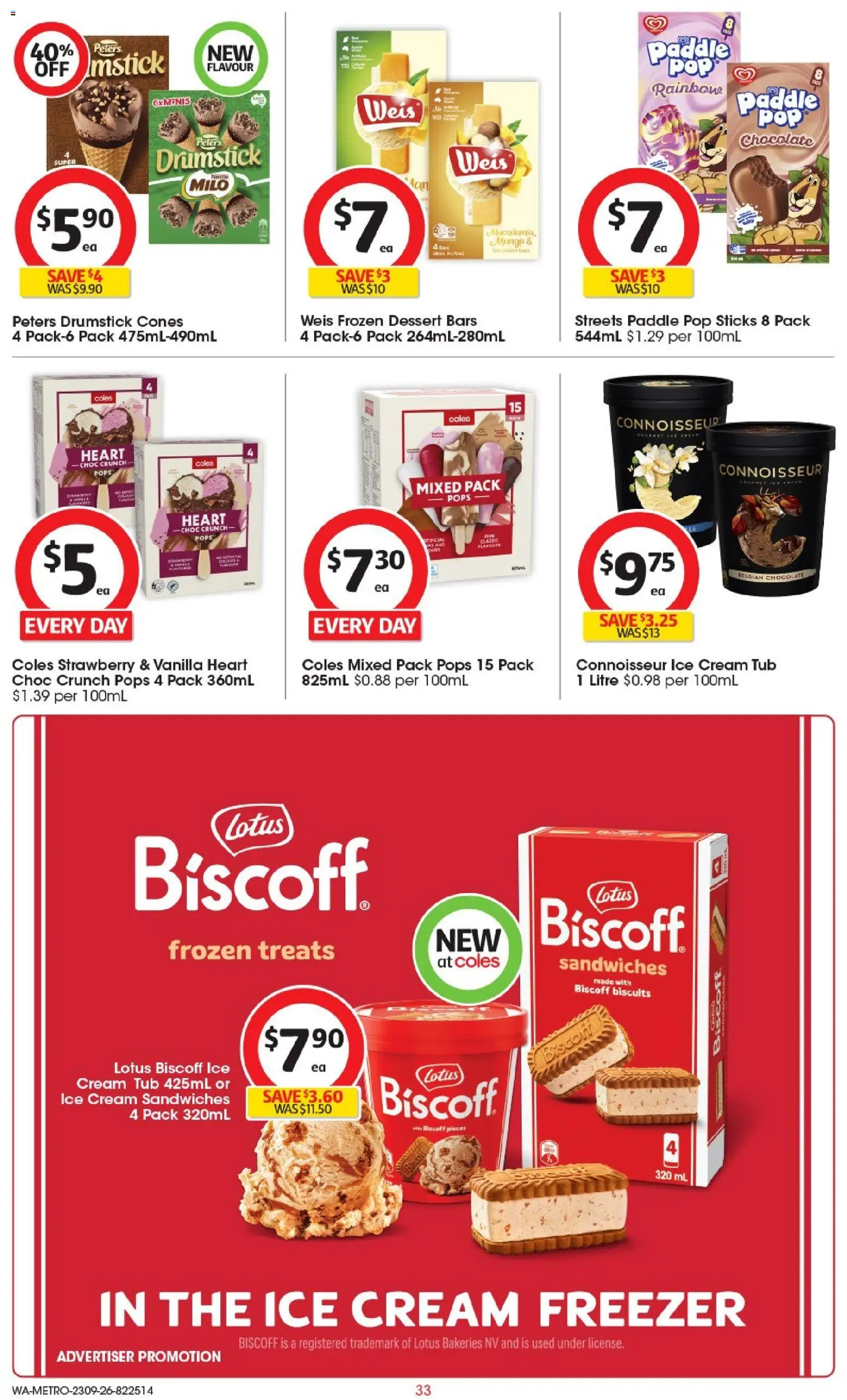 Coles catalogue - valid from 23/09/2026 | Page: 33 | Products: Cream, Biscuits, Freezer, Lotus