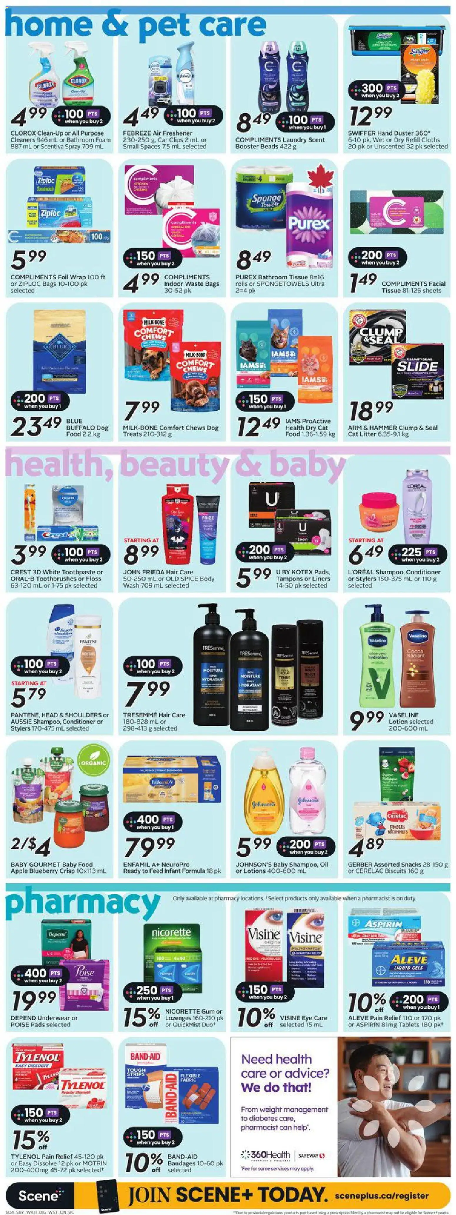 Safeway flyer valid from Jul 9, 2026 | Page: 12 | Products: Sponge, Toothpaste, Milk, Oil