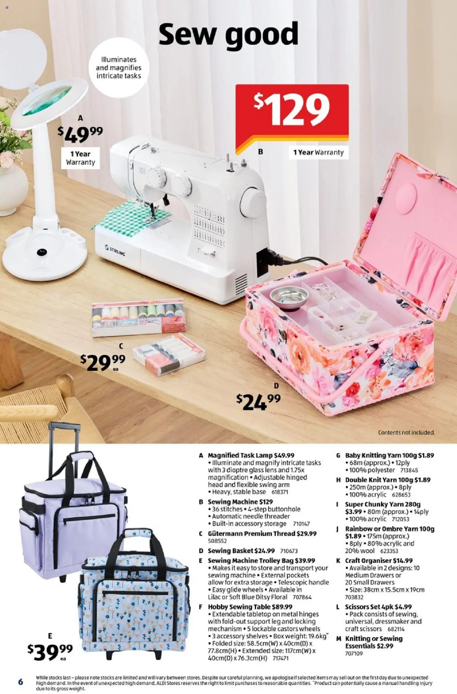 Aldi catalogue - valid from 29.04.2026 | Page: 6 | Products: Table, Floral, Bag, Sewing machine