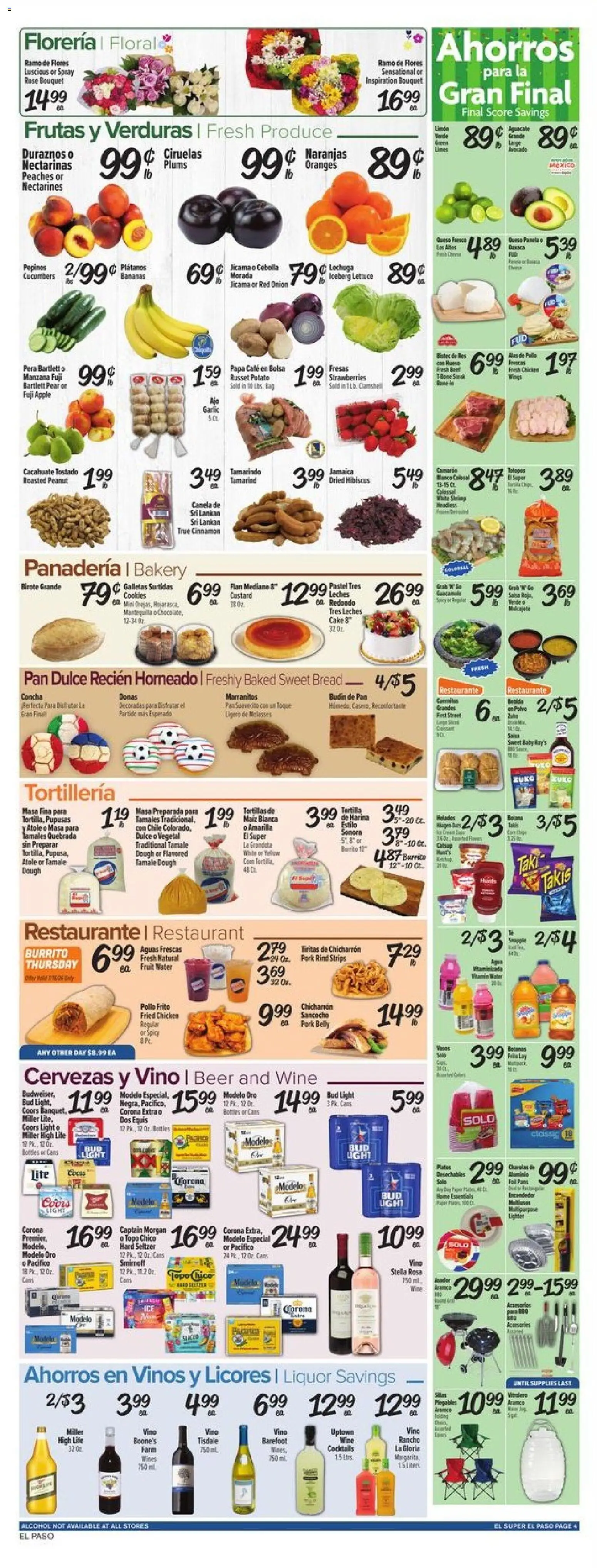 El Super Weekly Ad - TX - valid from 07/15/2026 | Page: 4 | Products: Peaches, Pan, Oranges, Pear