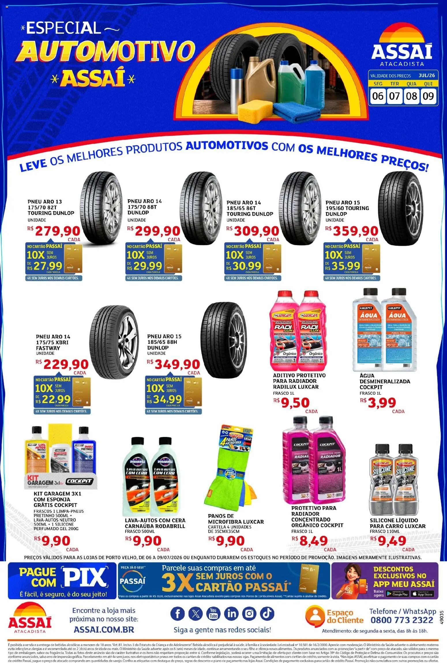 Assaí Atacadista Folheto - válido de 05/07/2026 | Página: 1 | Produtos: Pneu, Pneus, Bebida, Cera