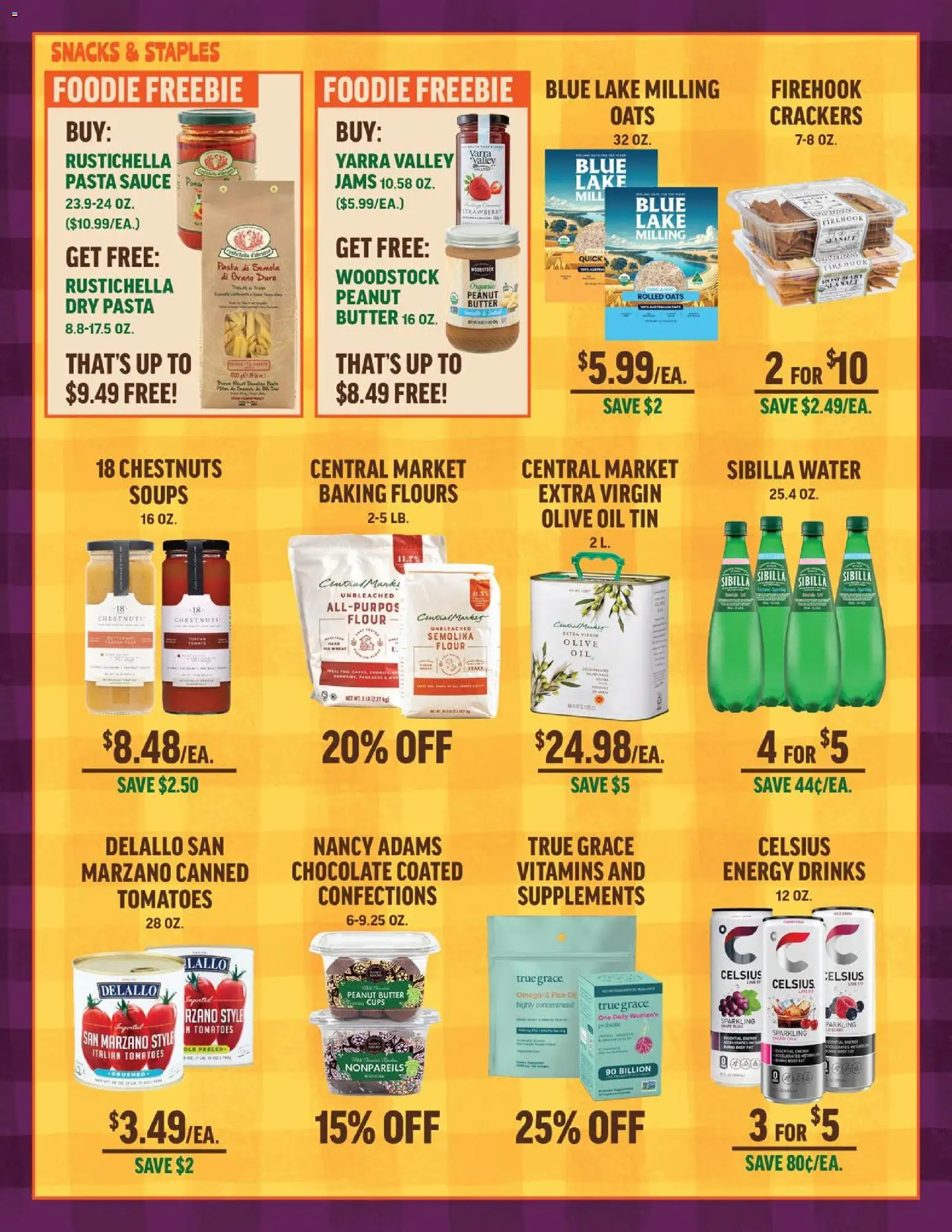 Central Market Weekly Ad - valid from 09/30/2026 | Page: 4 | Products: Fish Oil, Pasta, Water, Snacks