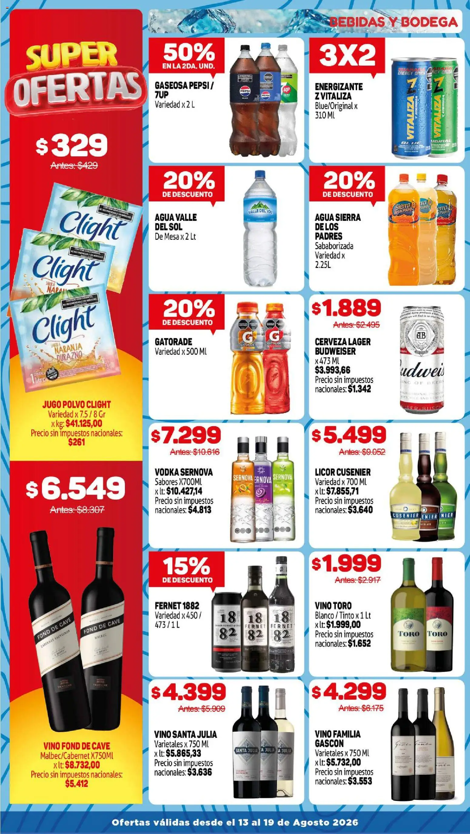 Makro makro alcahza │ válido desde el 13/08/2026 | Página: 12 | Productos: Pepsi, Fernet, Vino, Cerveza