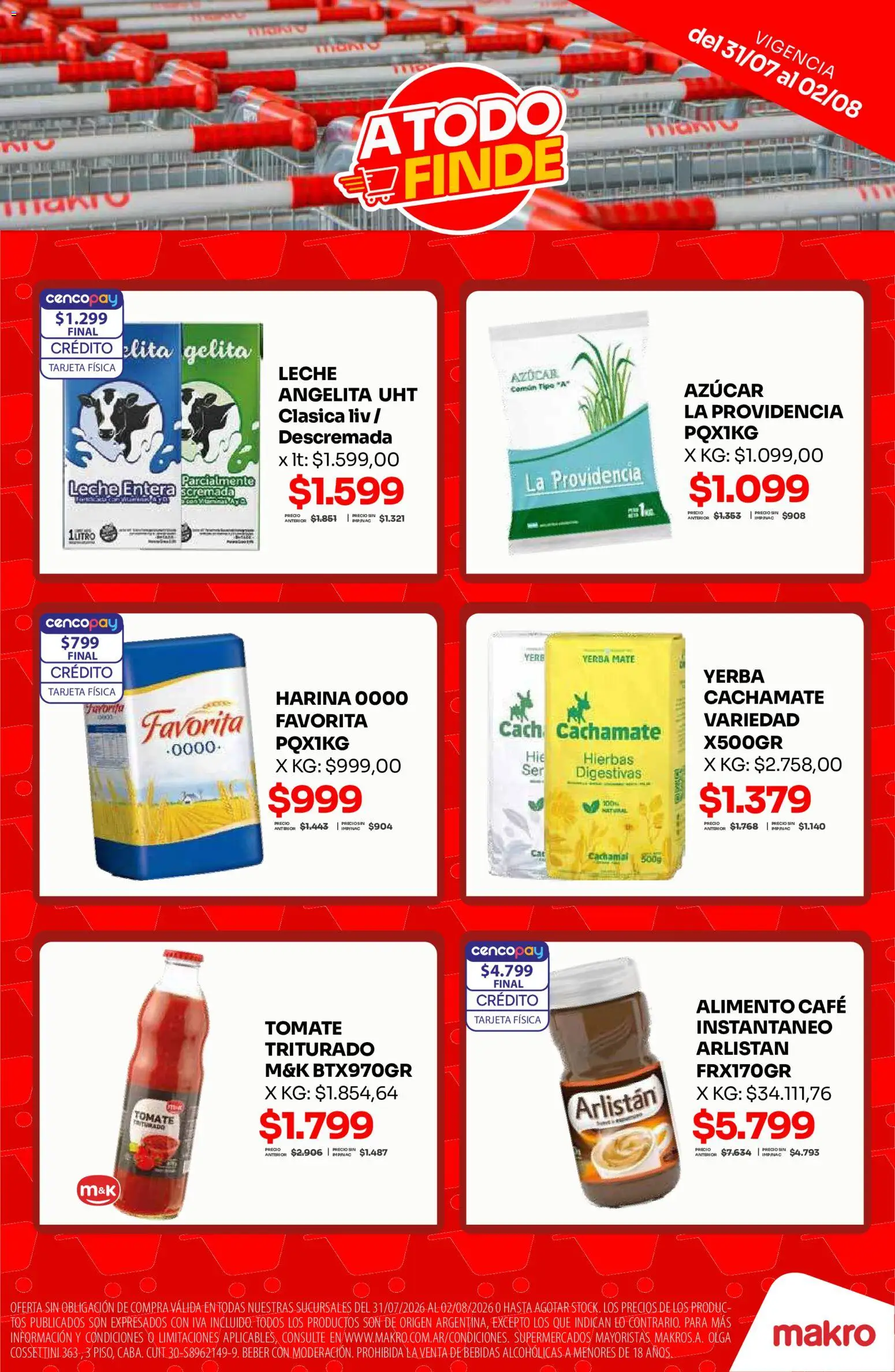 Makro Ofertas atodo finde │ válido desde el 31/07/2026 | Página: 3 | Productos: Harina, Azucar, Leche, Café