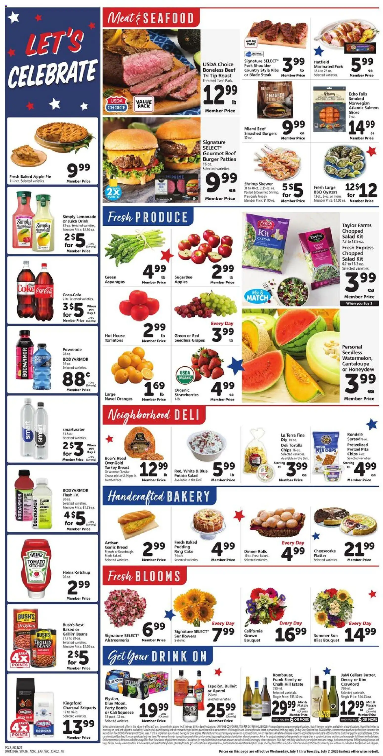 Safeway Weekly Ad - valid from 07/01/2026 | Page: 2 | Products: Asparagus, Salad, Seafood, Cheesecake