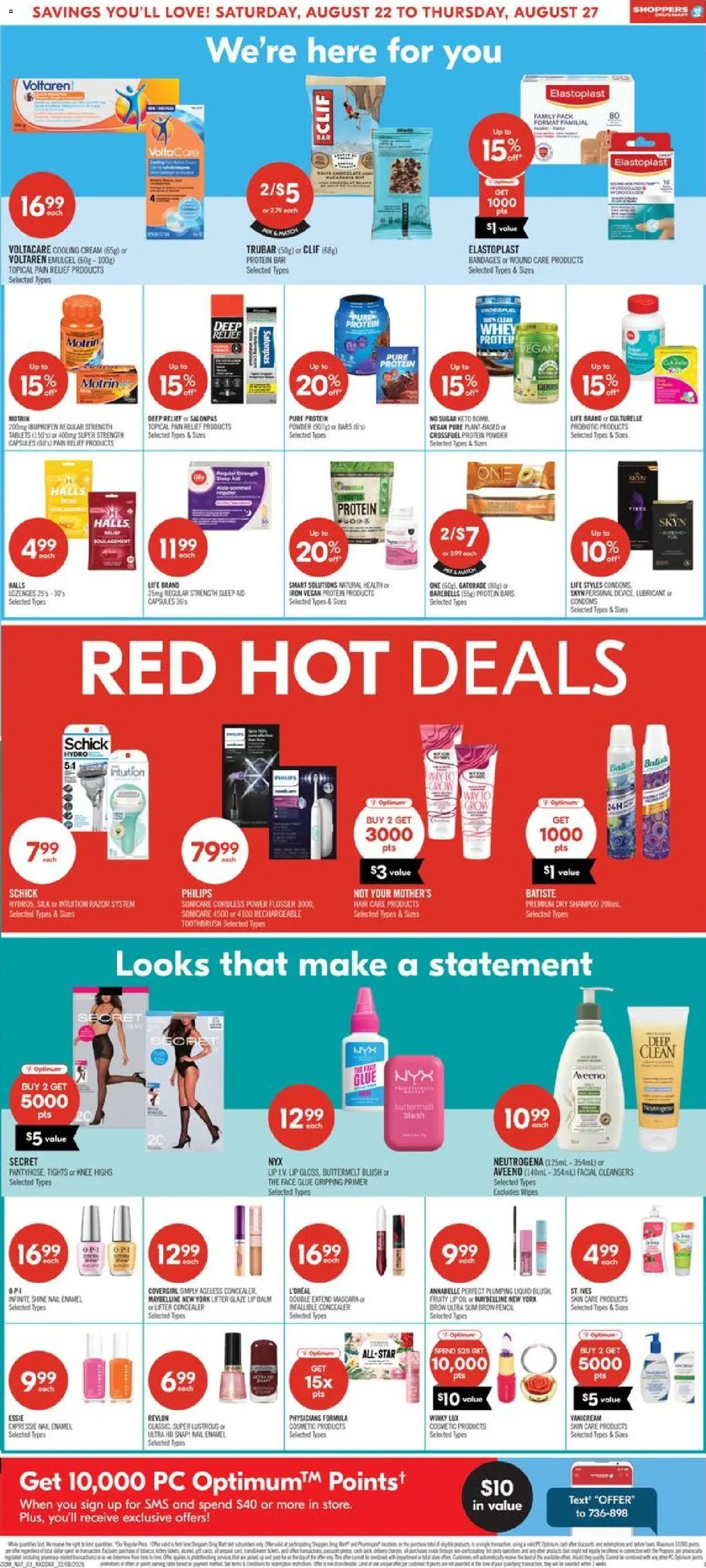 Shoppers flyer valid from Aug 22, 2026 | Page: 9 | Products: Cream, Knee, Powder, Mascara