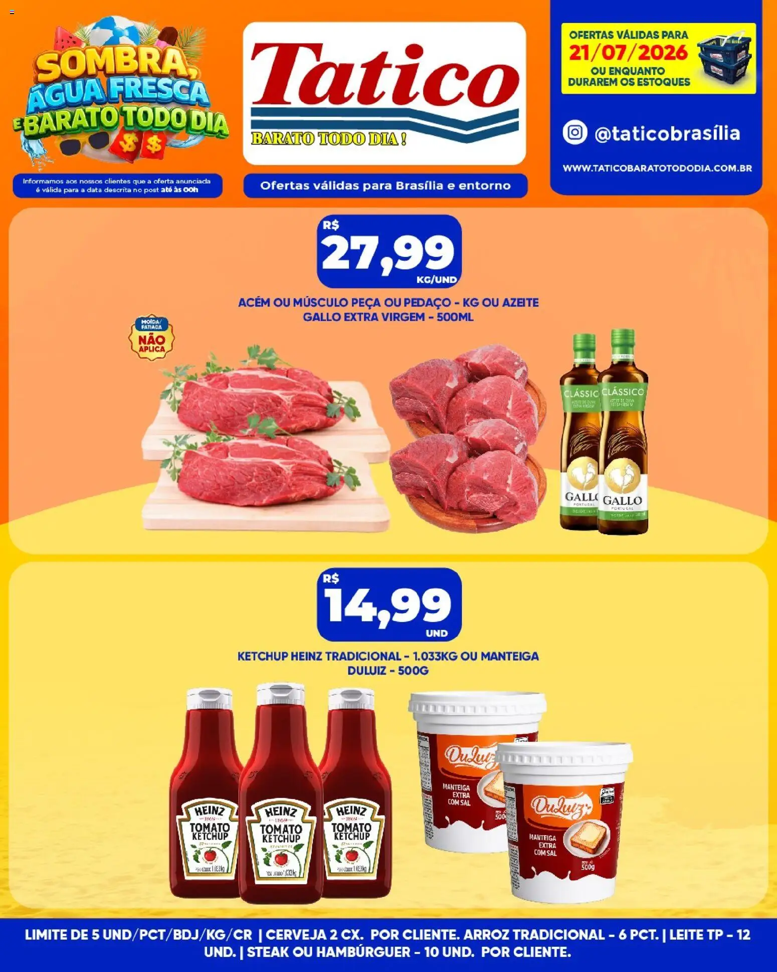 Tatico Folheto - válido de 21/07/2026 | Página: 11 | Produtos: Acém, Arroz, Ketchup, Hambúrguer
