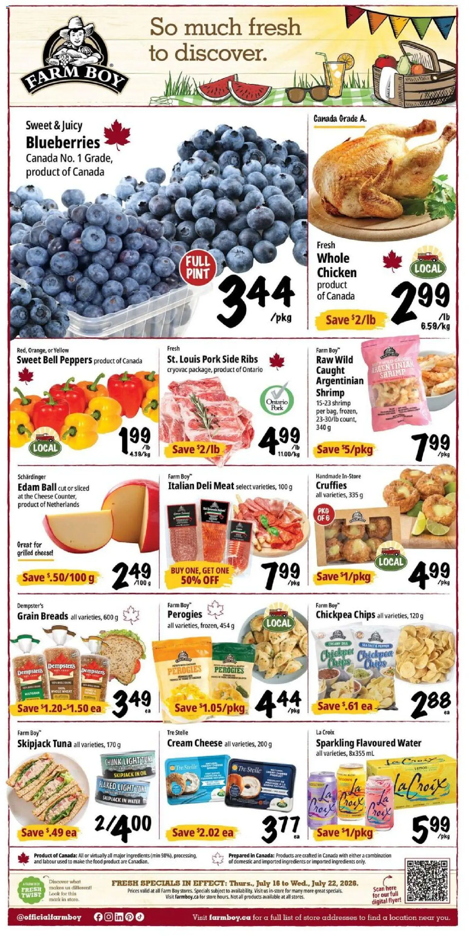 Farm Boy flyer valid from Jul 16, 2026 | Page: 1 | Products: Chips, Cream, Chicken, Pork