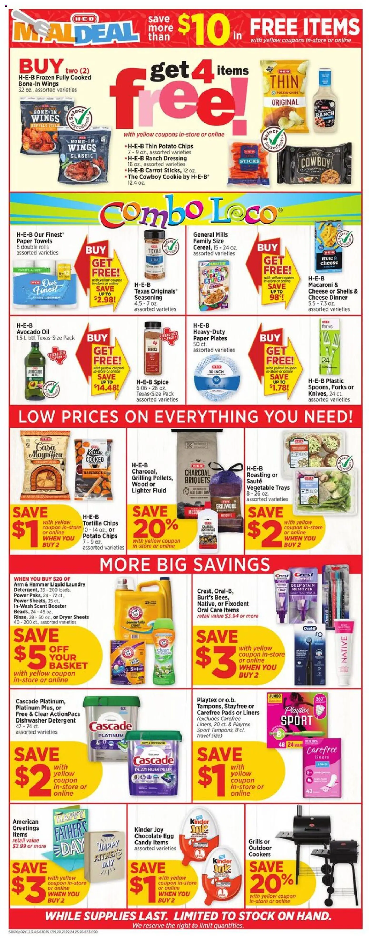 H-E-B Weekly Ad - valid from 10.06.2026 | Page: 2 | Products: Hammer, Oil, Chips, Pads