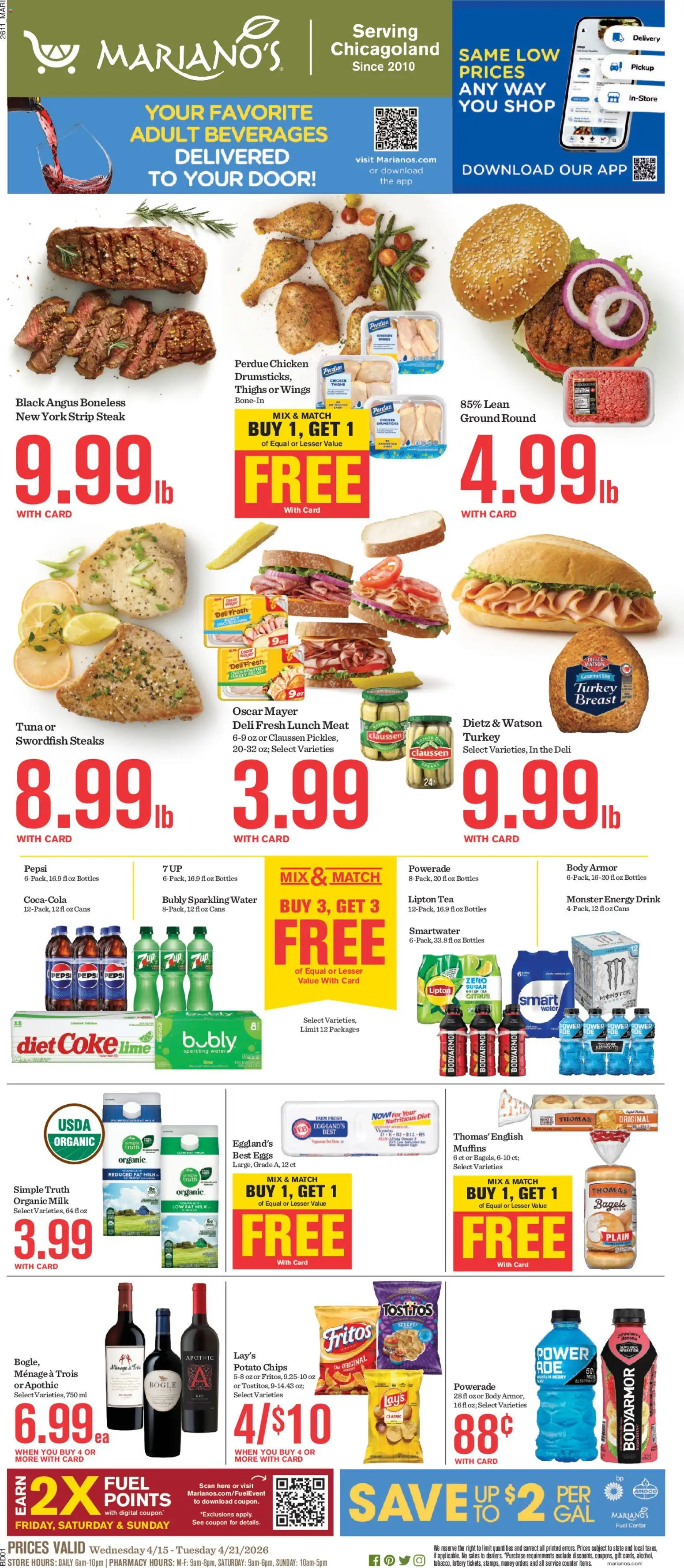 Mariano's Weekly Ad - valid from 15.04.2026 | Page: 1 | Products: Tea, Water, Sugar, Oven