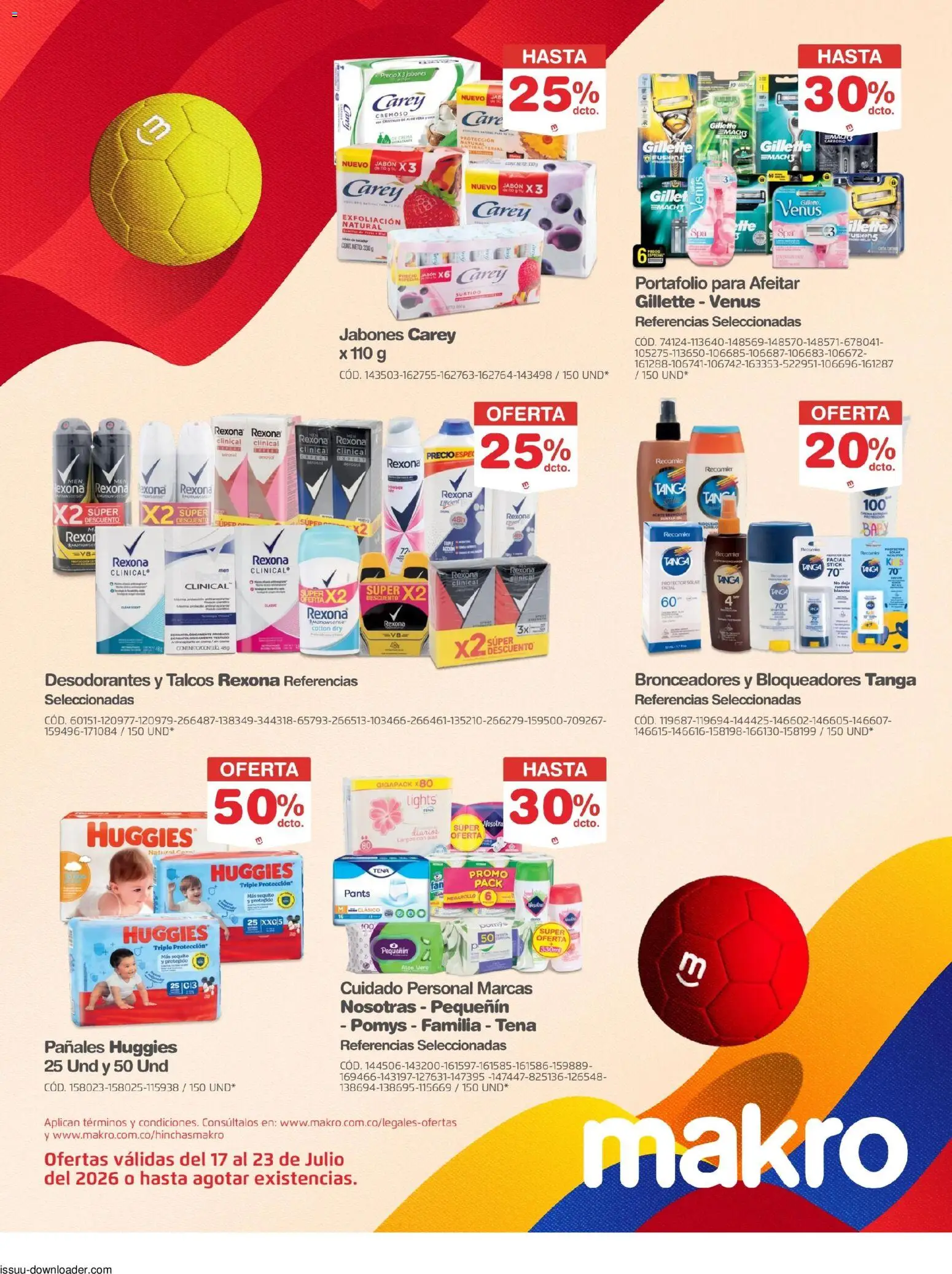 Makro revista - valida desde el 17/07/2026 | Página: 28 | Productos: Protector solar, Jabón, Pañales