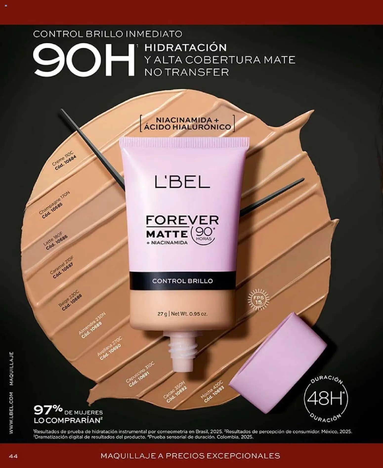 Catálogo L'Bel Campaña 15 │ válido desde el 06.09.2026 | Página: 44 | Productos: Brillo, Cacao, Maquillaje, Mate