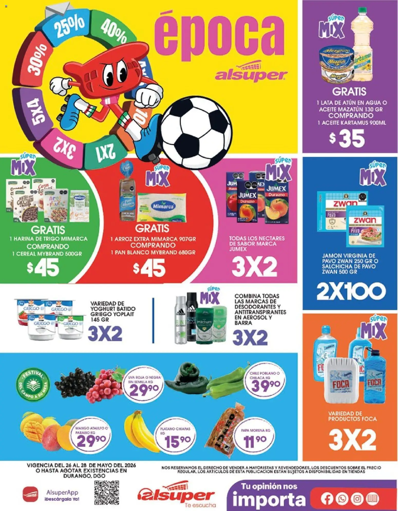 Nuevas ofertas de Alsuper válidas en toda la República Mexicana desde el 24.05.2026. ¡Encuentra las mejores ofertas en Alsuper folleto Durango! | Página: 1 | Productos: Harina, Atún, Aceite, Barra
