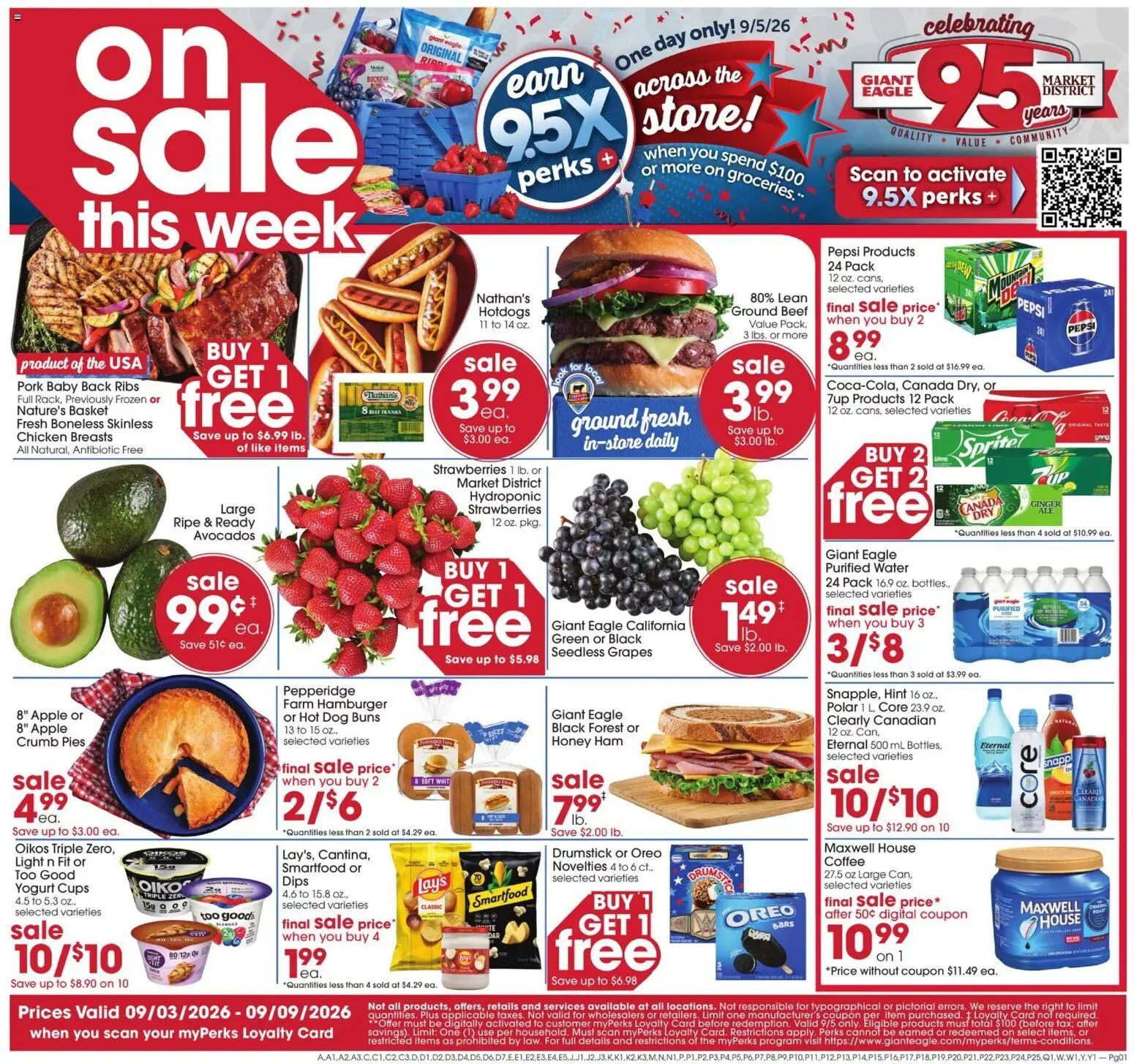 Giant Eagle Weekly Ad - valid from 09/03/2026 | Page: 1 | Products: Chicken, Hamburger, Coffee, Chicken breasts