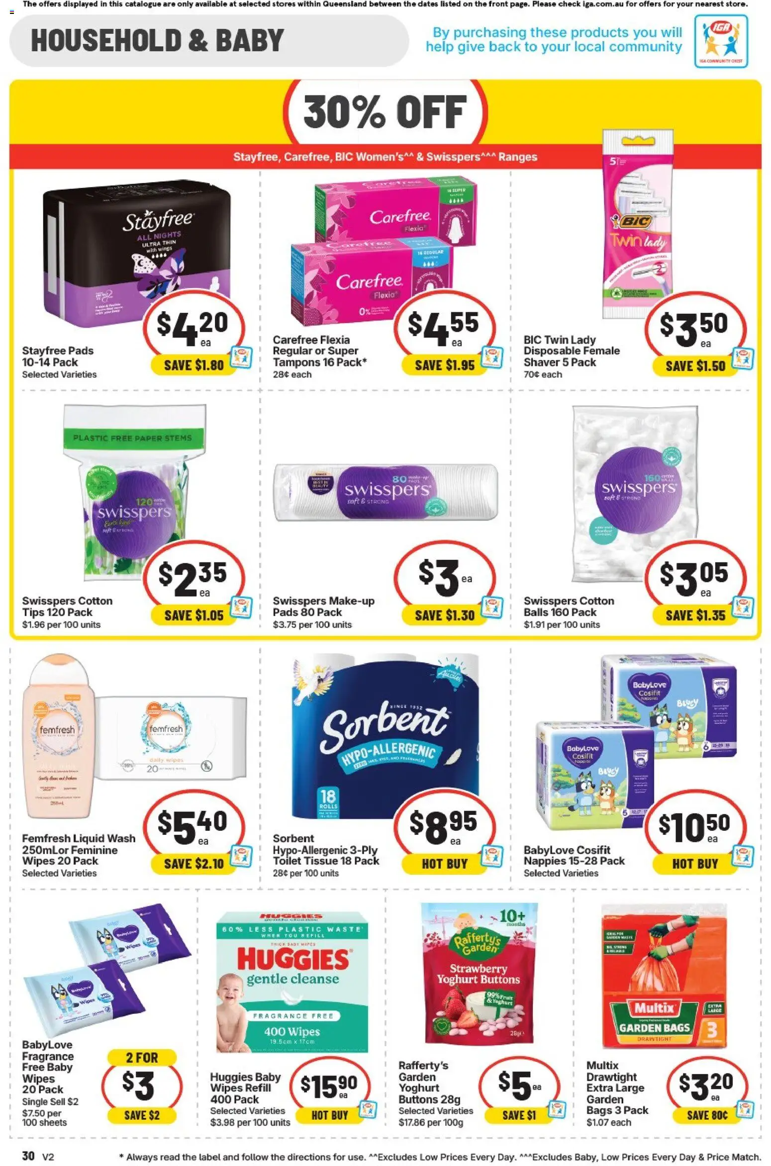 IGA catalogue - valid from 12/08/2026 | Page: 30 | Products: Toilet, Nappies, Tampons, Cotton tips